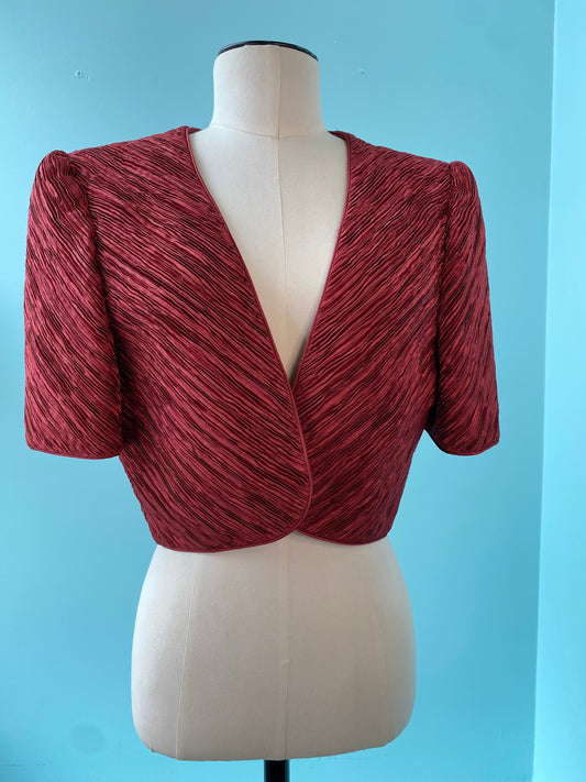 Mary McFadden Couture Burgundy Plisse Pleated Bolero Jacket no