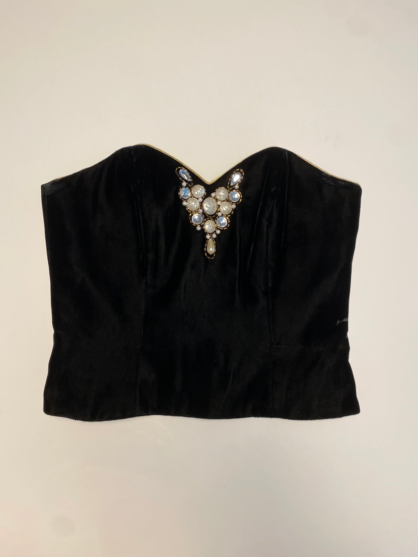 90s  PATRA Black Velvet Embellished Corset Bustier Large