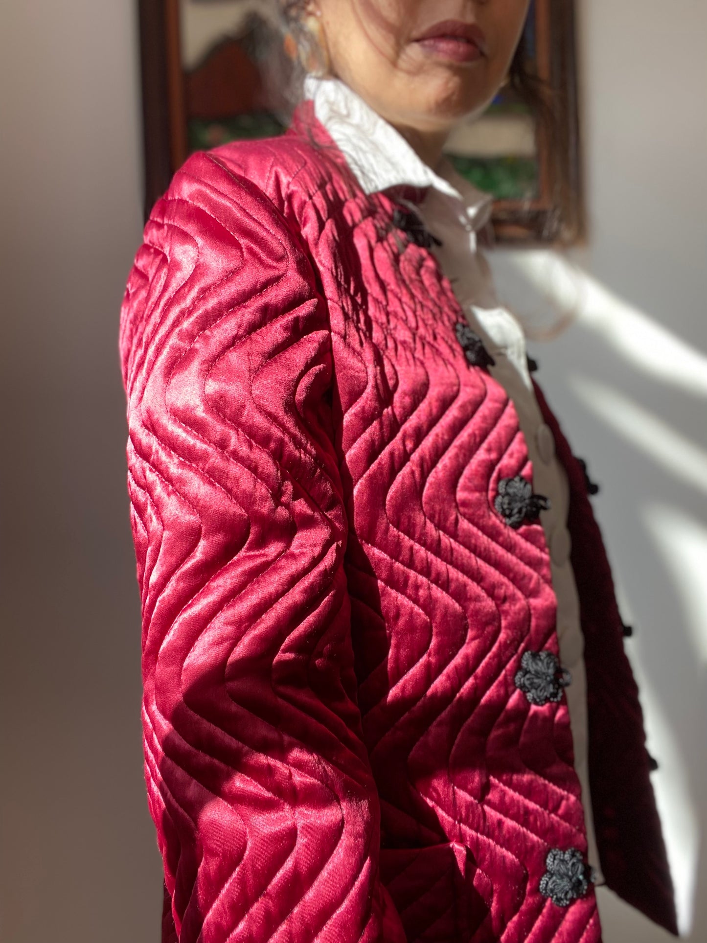 Vintage Quilted Satin Burgundy Jacket