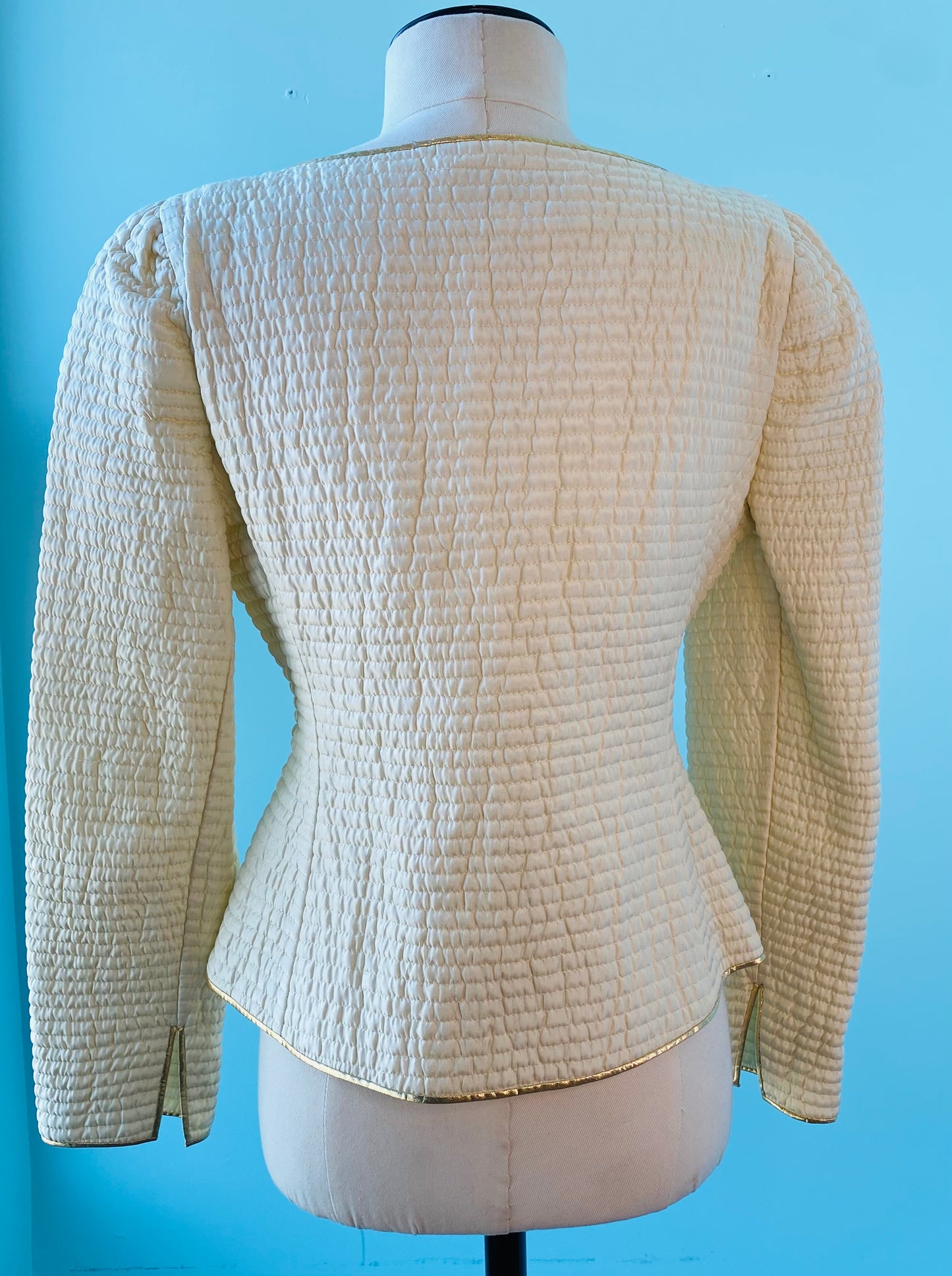 70's Mary McFadden Couture Ivory Quilted Jacket Top