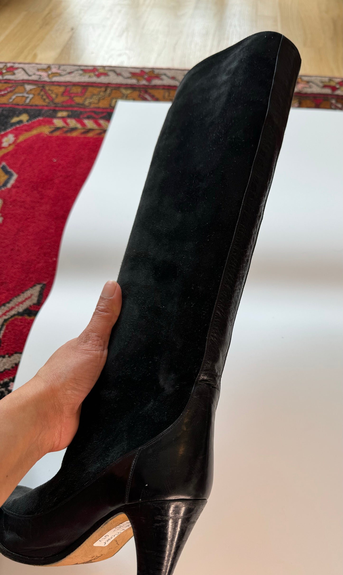 Vintage Tall Black Suede and Leather Andrea Pfister High Heel Boots