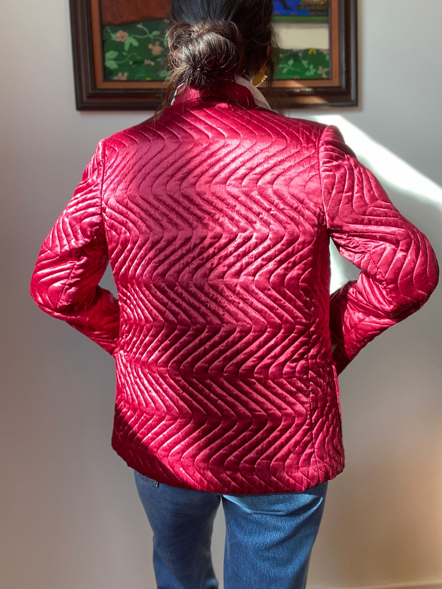 Vintage Quilted Satin Burgundy Jacket