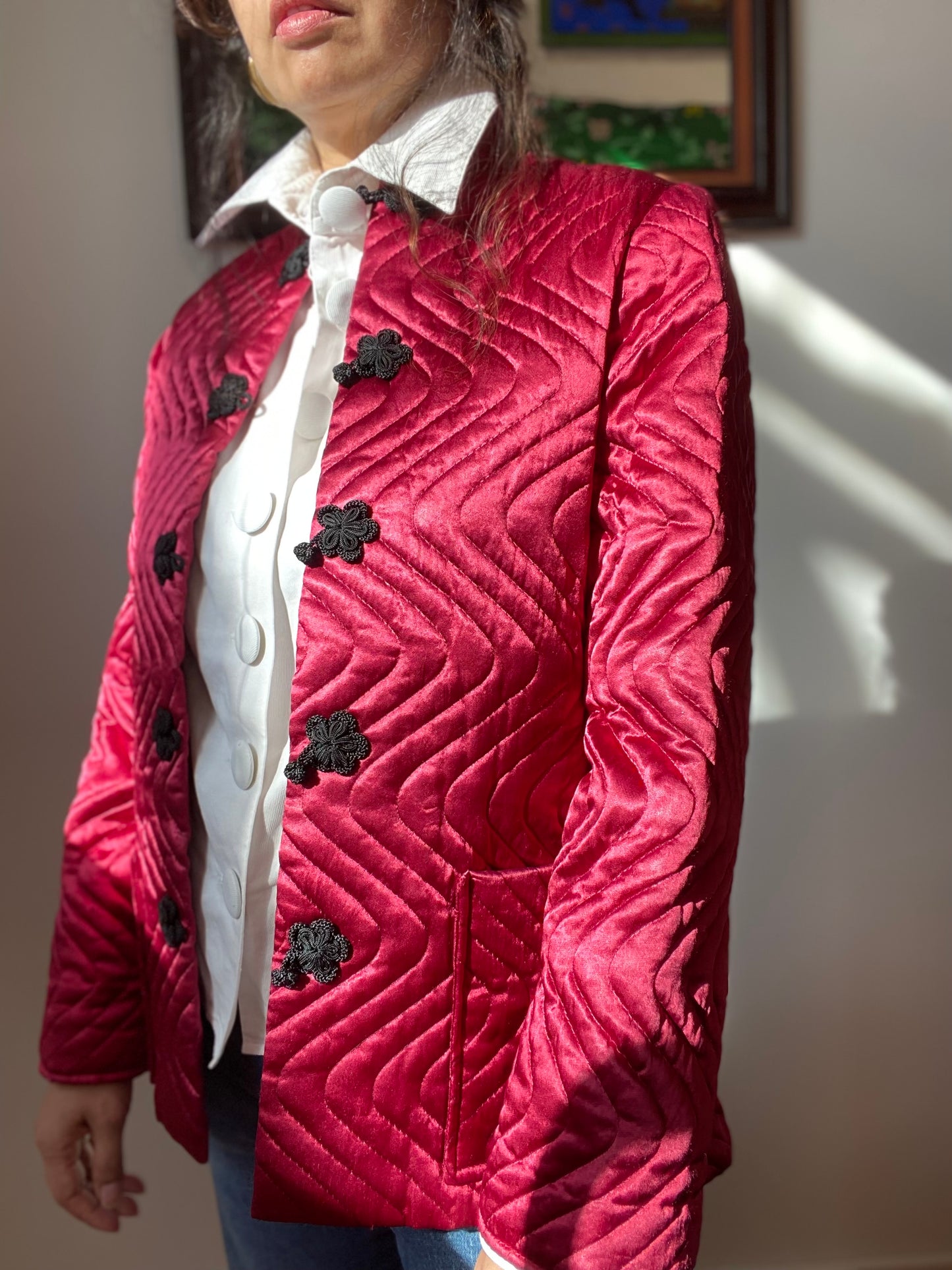 Vintage Quilted Satin Burgundy Jacket