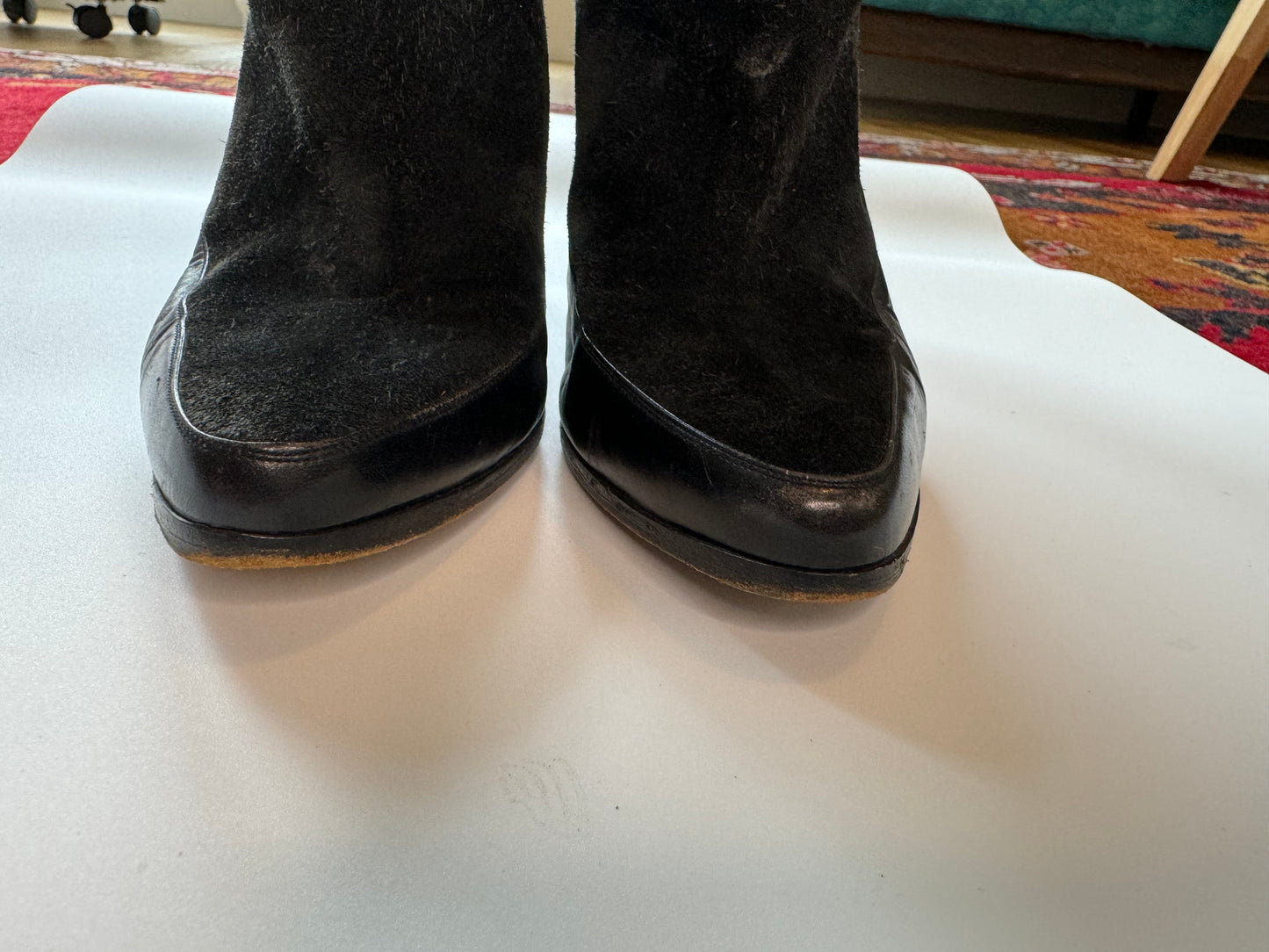 Vintage Tall Black Suede and Leather Andrea Pfister High Heel Boots