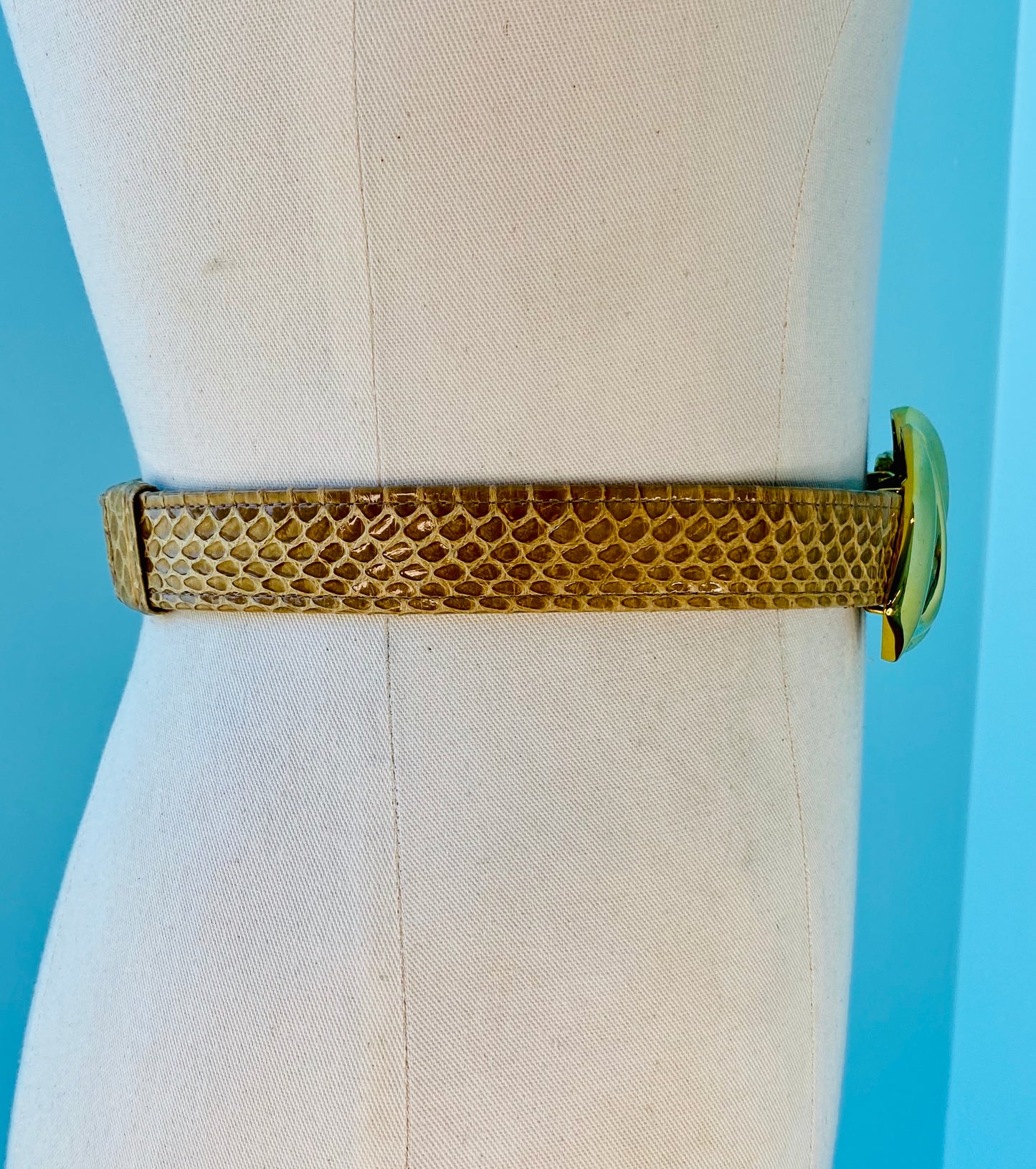 80s Disco Alexis Kirk 24k Gold Plated Buckle Reptile Belt