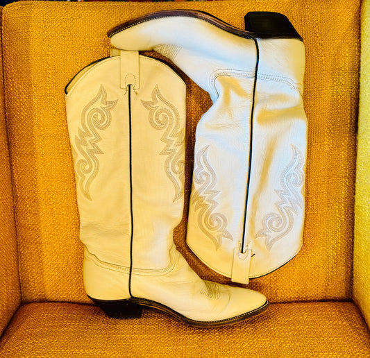 Vintage White Leather Cowgirl Boots 7.5