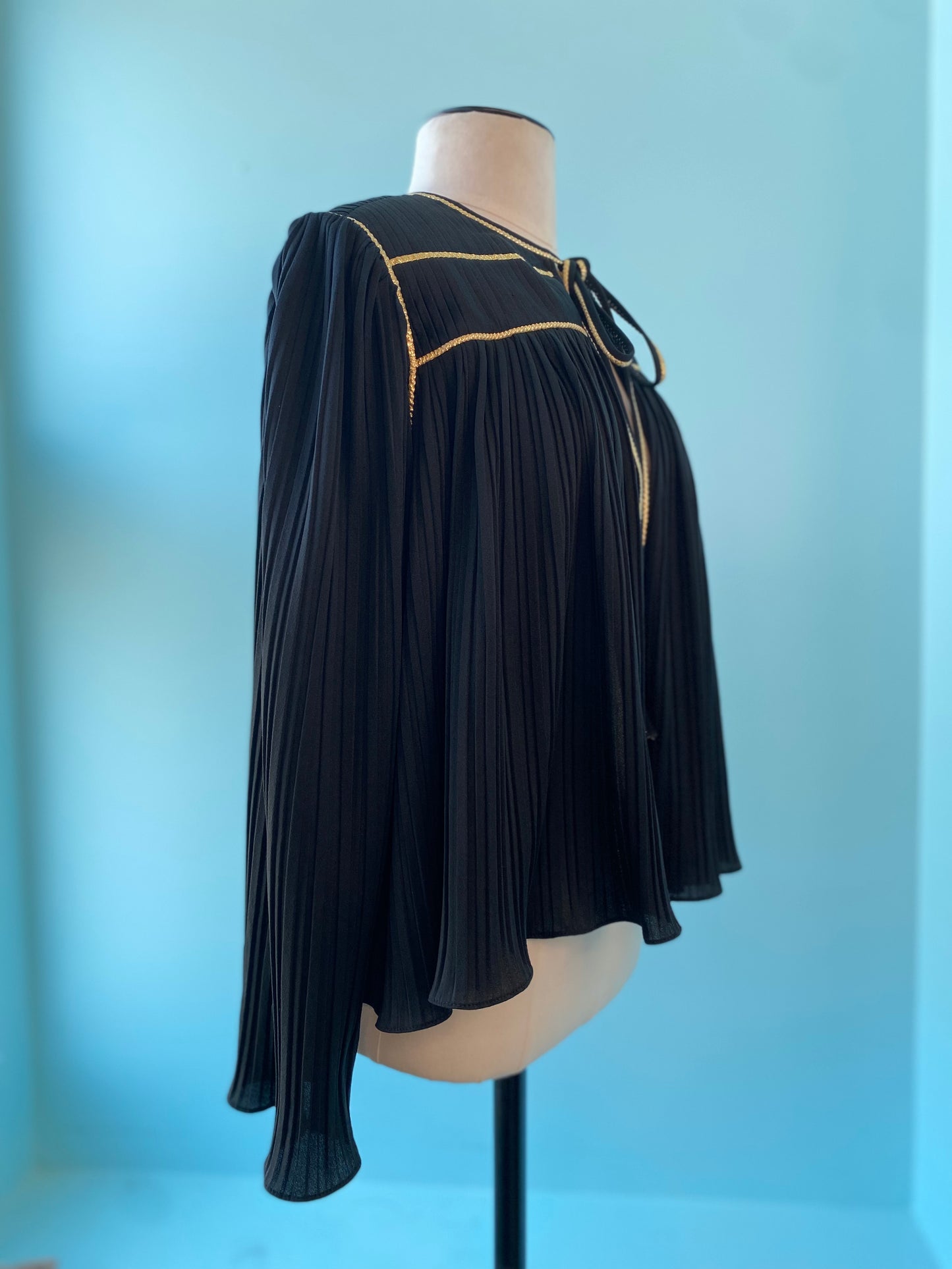 70s Disco Bill Tice Black and Gold Pleated Bolero Jacket