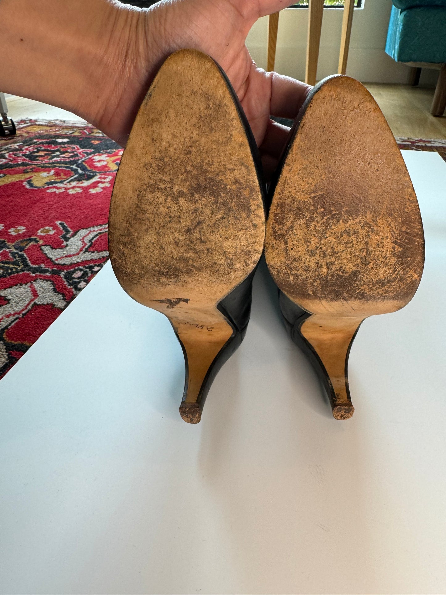 Vintage Tall Black Suede and Leather Andrea Pfister High Heel Boots