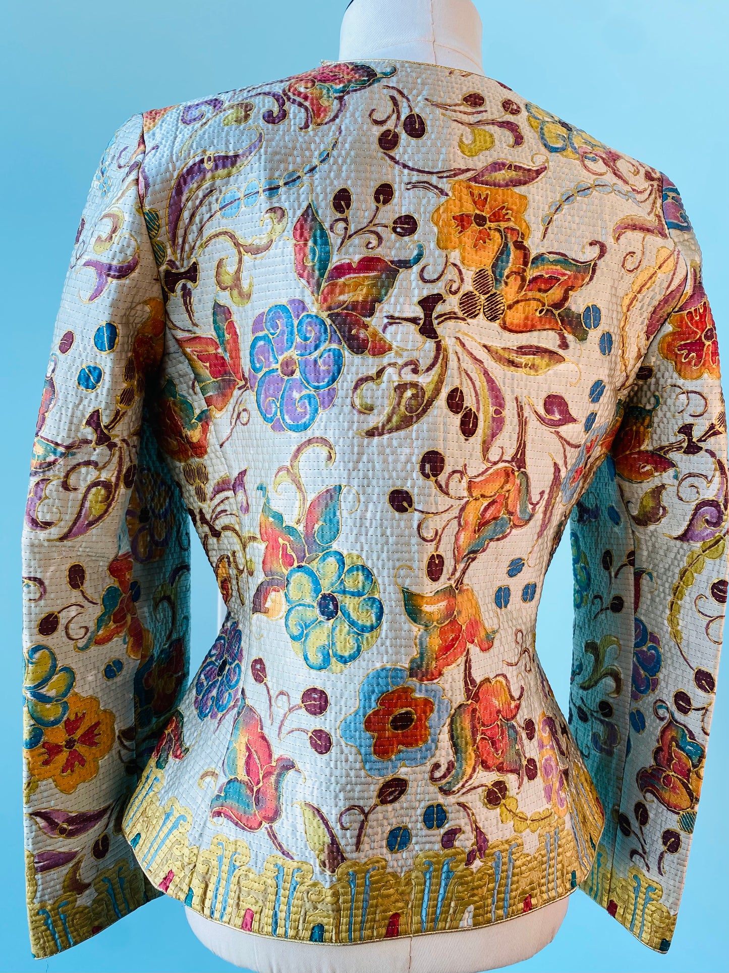 80s Mary McFadden Silk Hand Painted Quilted Jacket