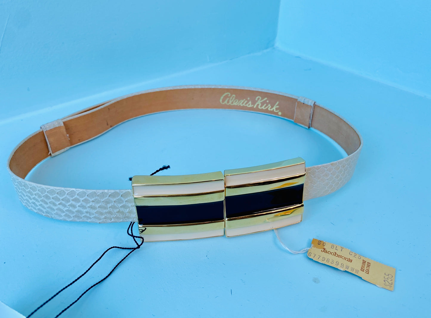 Disco Era Alexis Kirk Enameled Buckle Ivory Reptile Belt