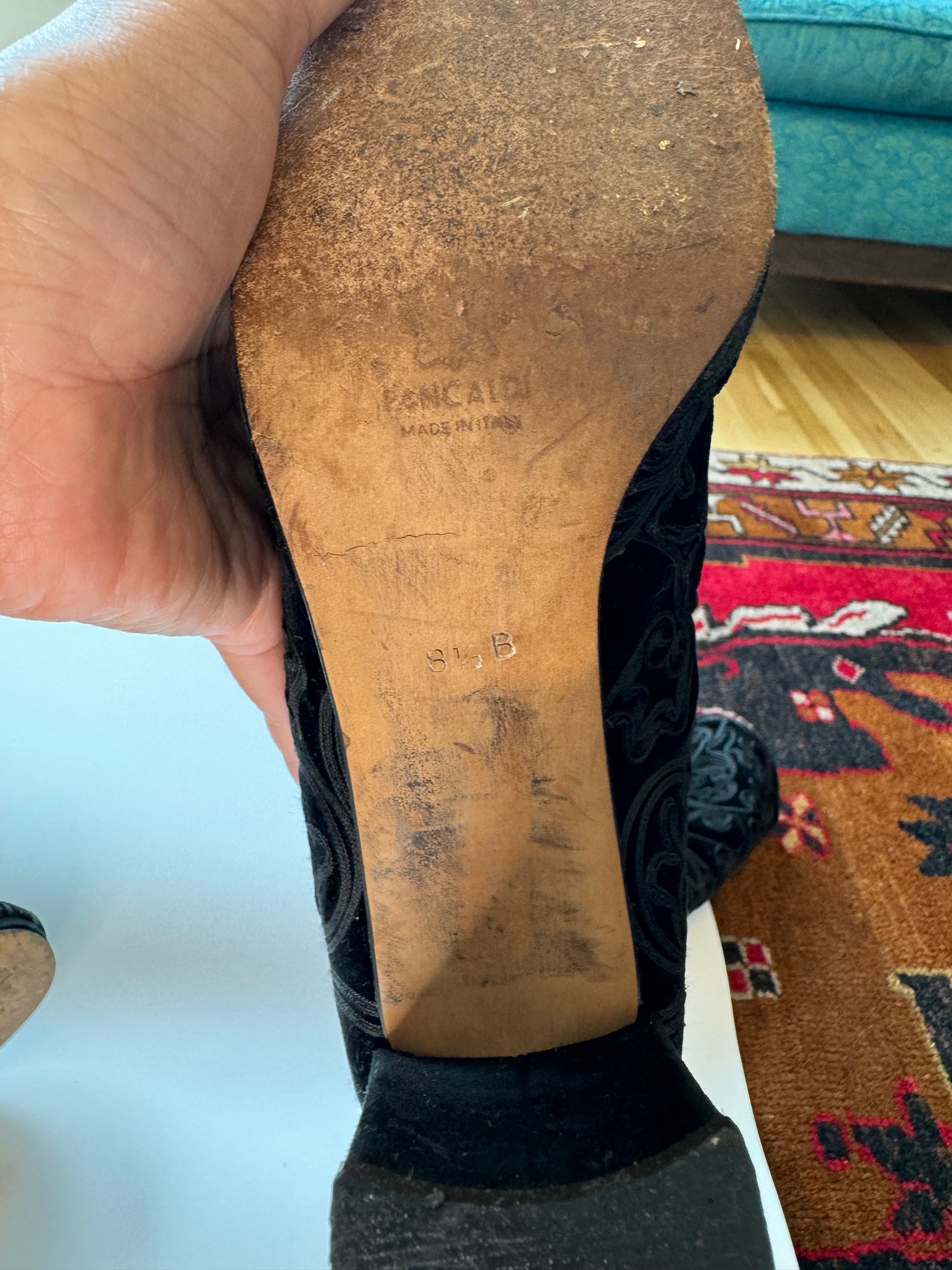 Vintage Pancaldi Tall Velvet and Ribbon Stacked Heel Black Gogo Boots