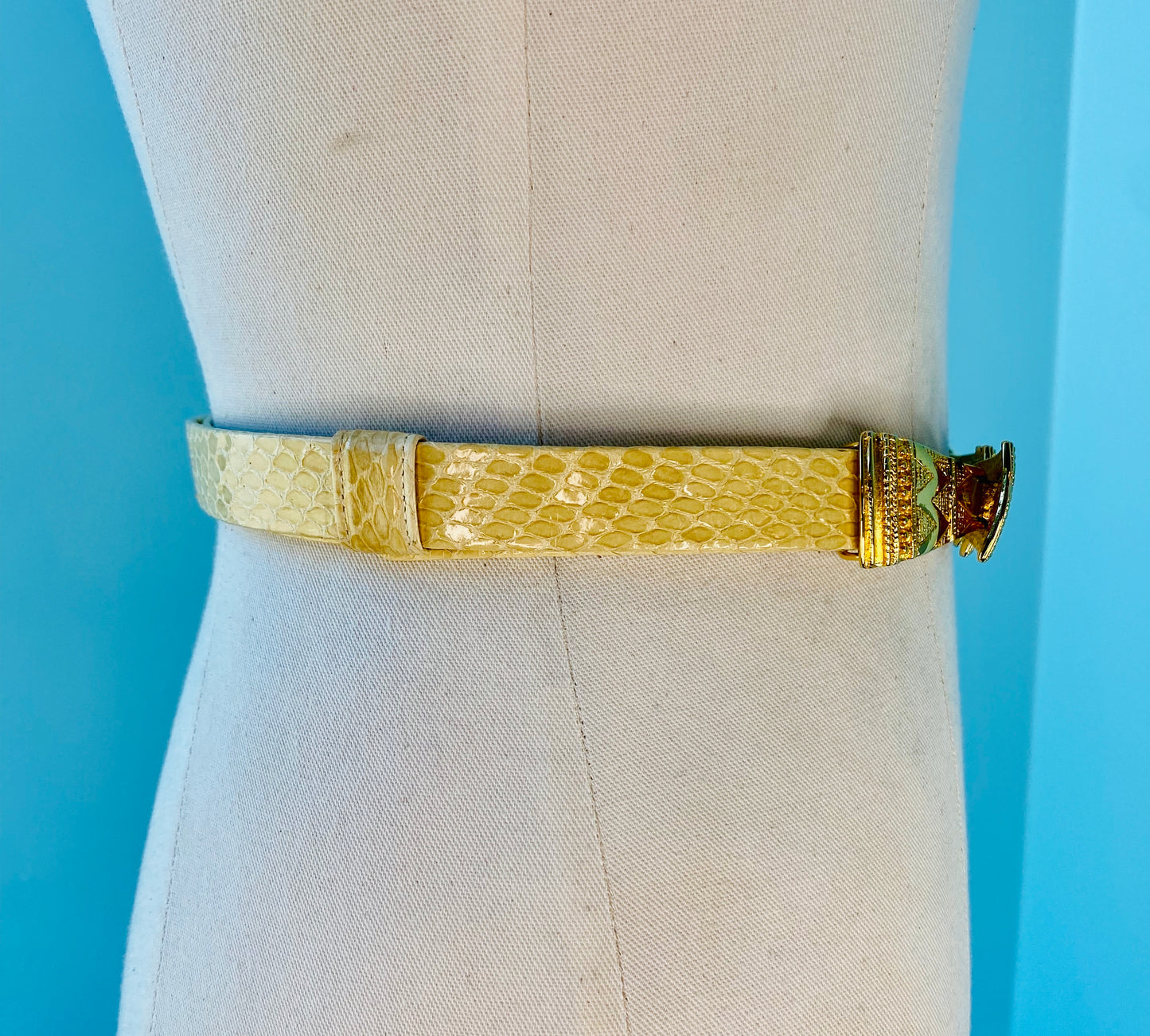 2 Alexis Kirk Reptile Skinny Belts with 24k Gold Plated Ornate Buckle