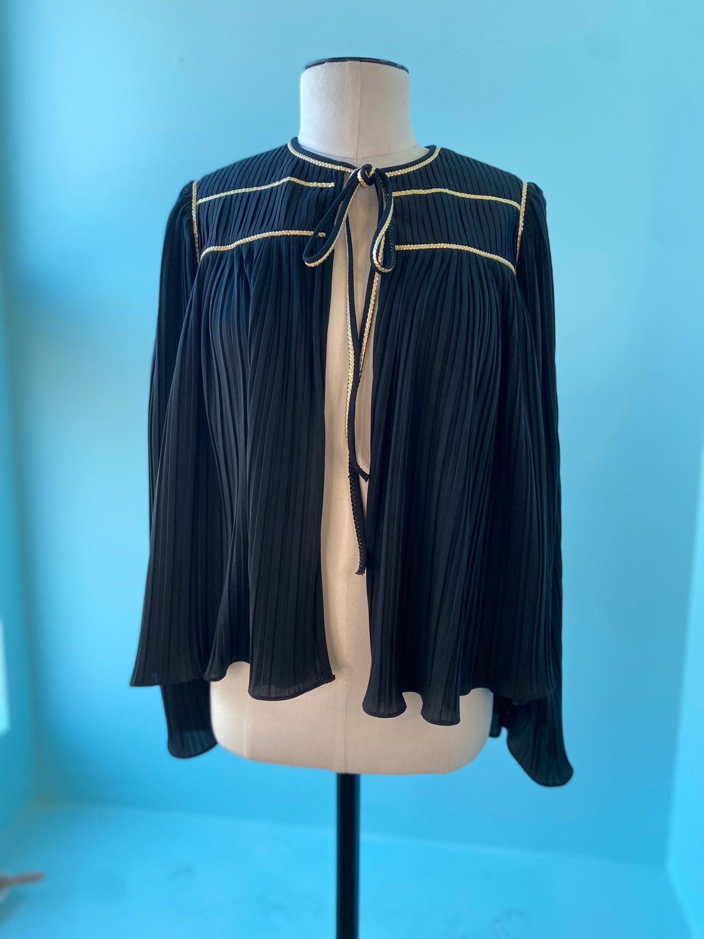 70s Disco Bill Tice Black and Gold Pleated Bolero Jacket