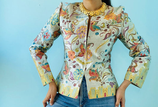 80s Mary McFadden Silk Hand Painted Quilted Jacket