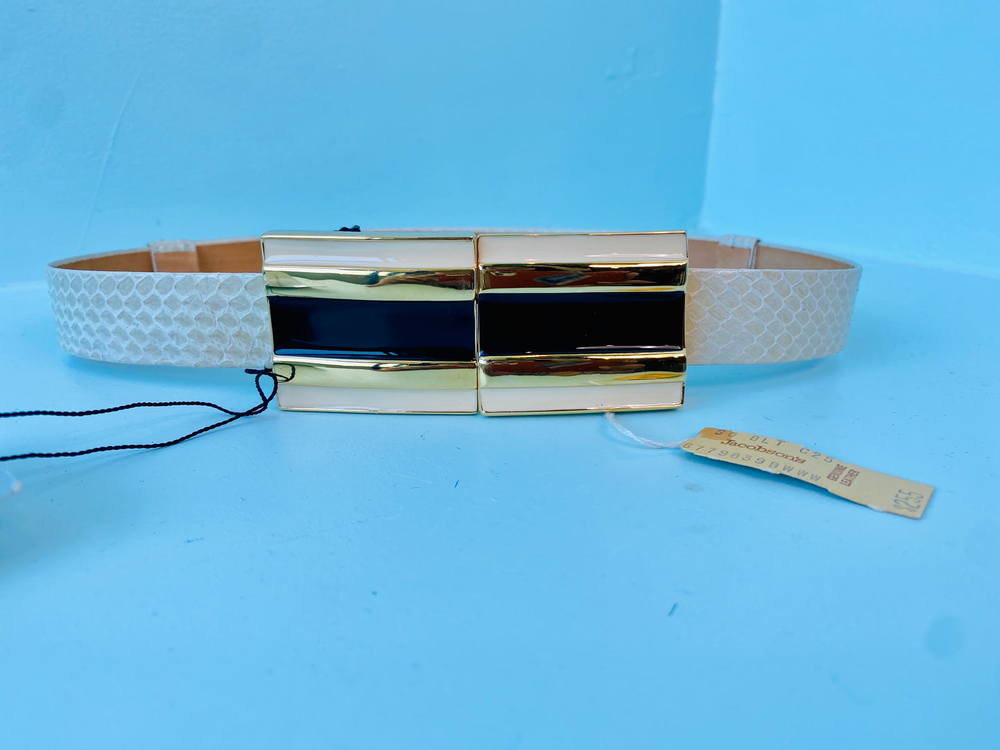 Disco Era Alexis Kirk Enameled Buckle Ivory Reptile Belt