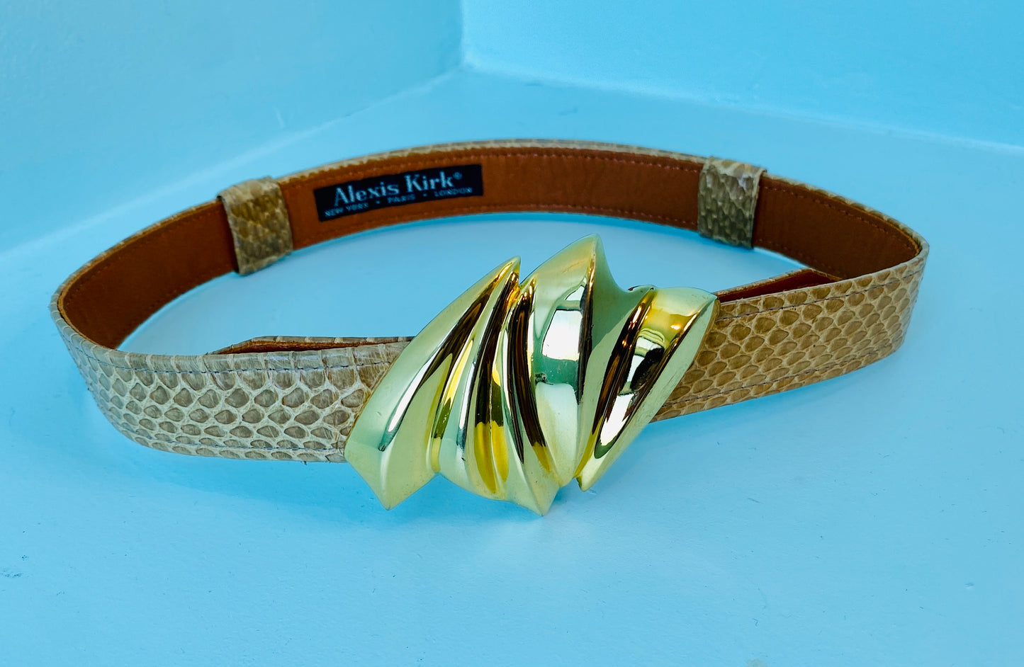 80s Disco Alexis Kirk 24k Gold Plated Buckle Reptile Belt