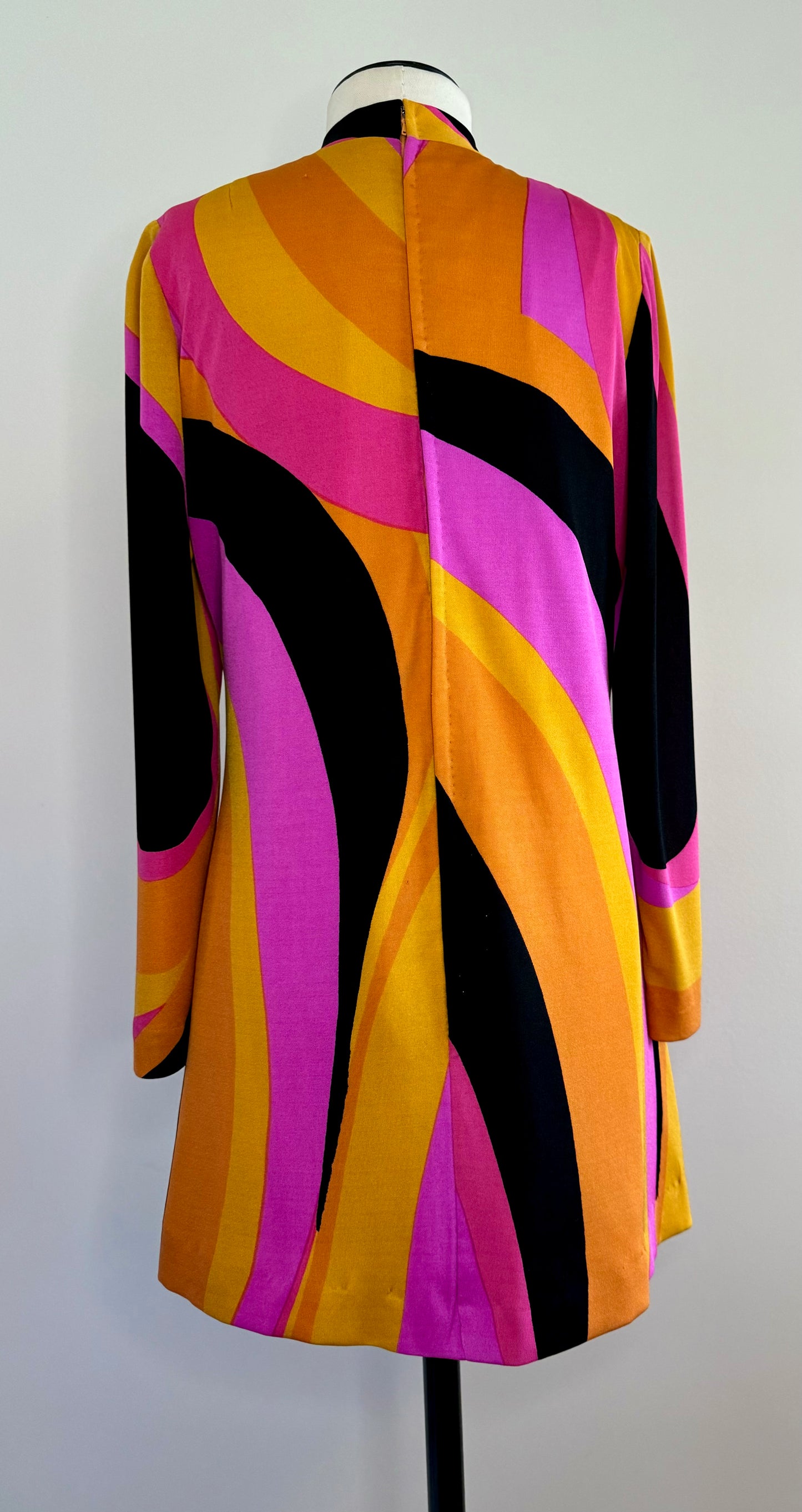 60's La Mendola Silk Printed Jersey Long Sleeve Mini Dress