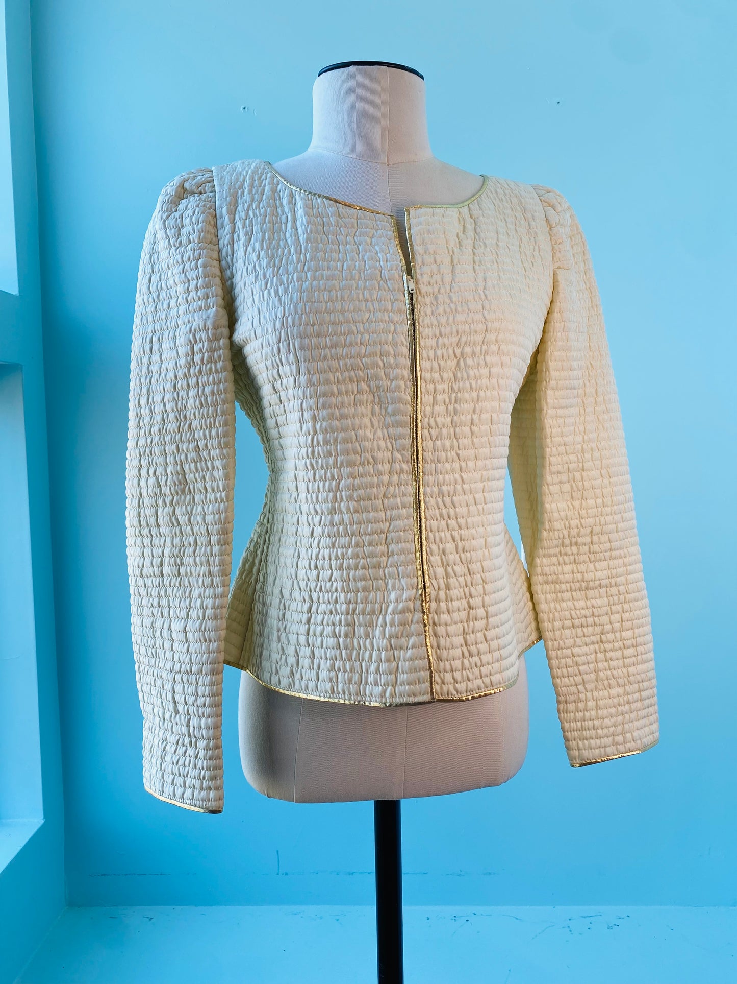 70's Mary McFadden Couture Ivory Quilted Jacket Top