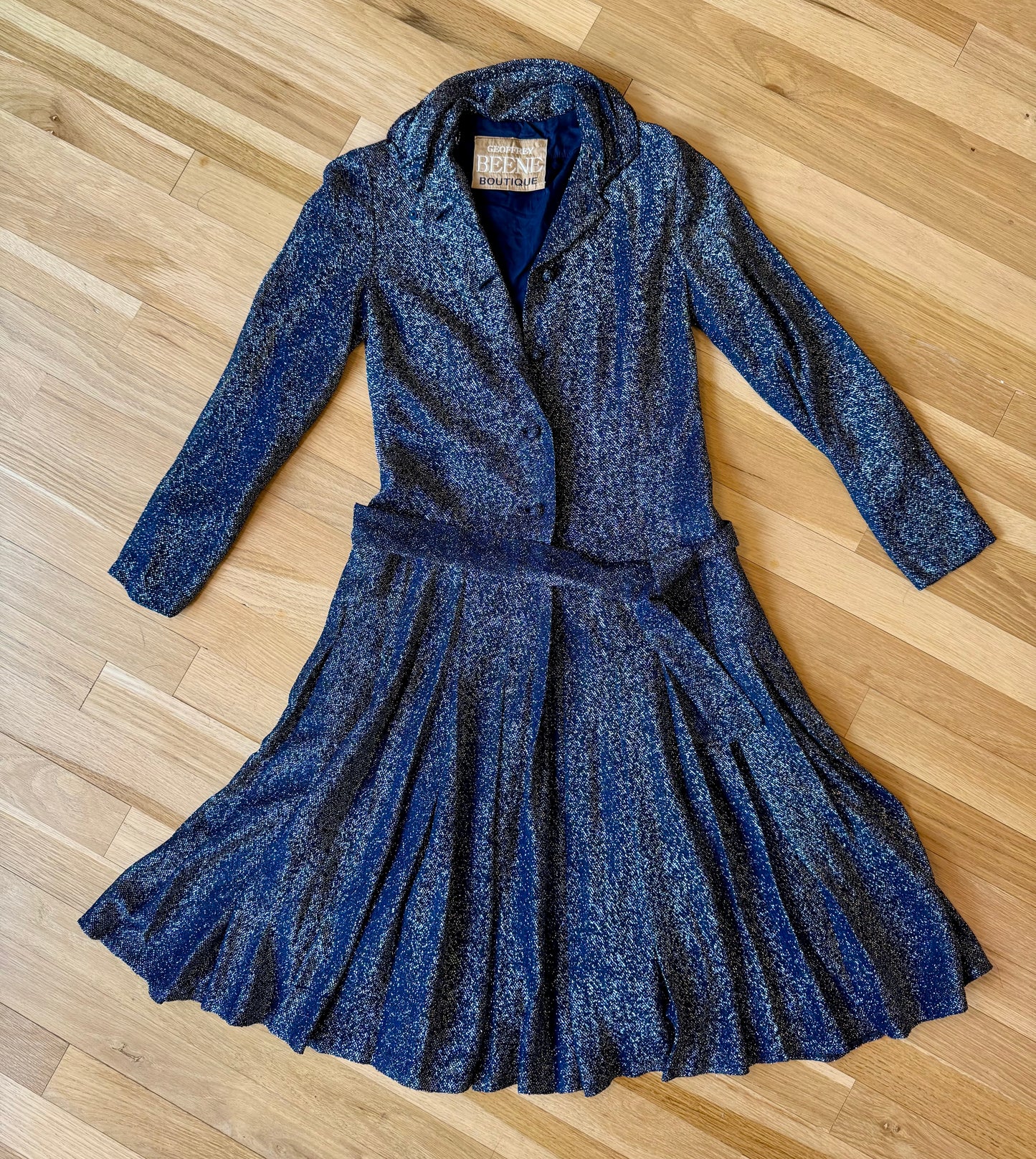 60s Geoffre Beene Mod Navy and Silver Lurex Dress