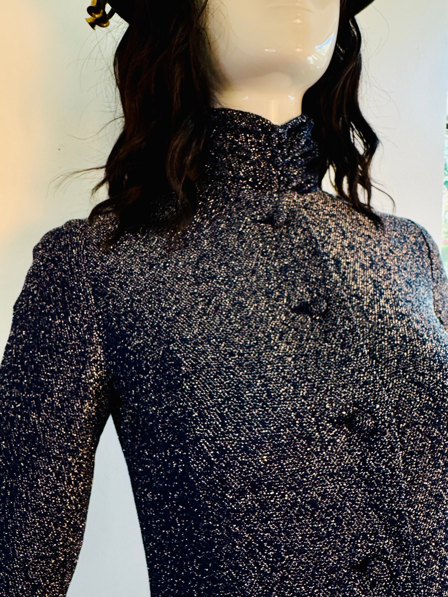 60s Geoffre Beene Mod Navy and Silver Lurex Dress