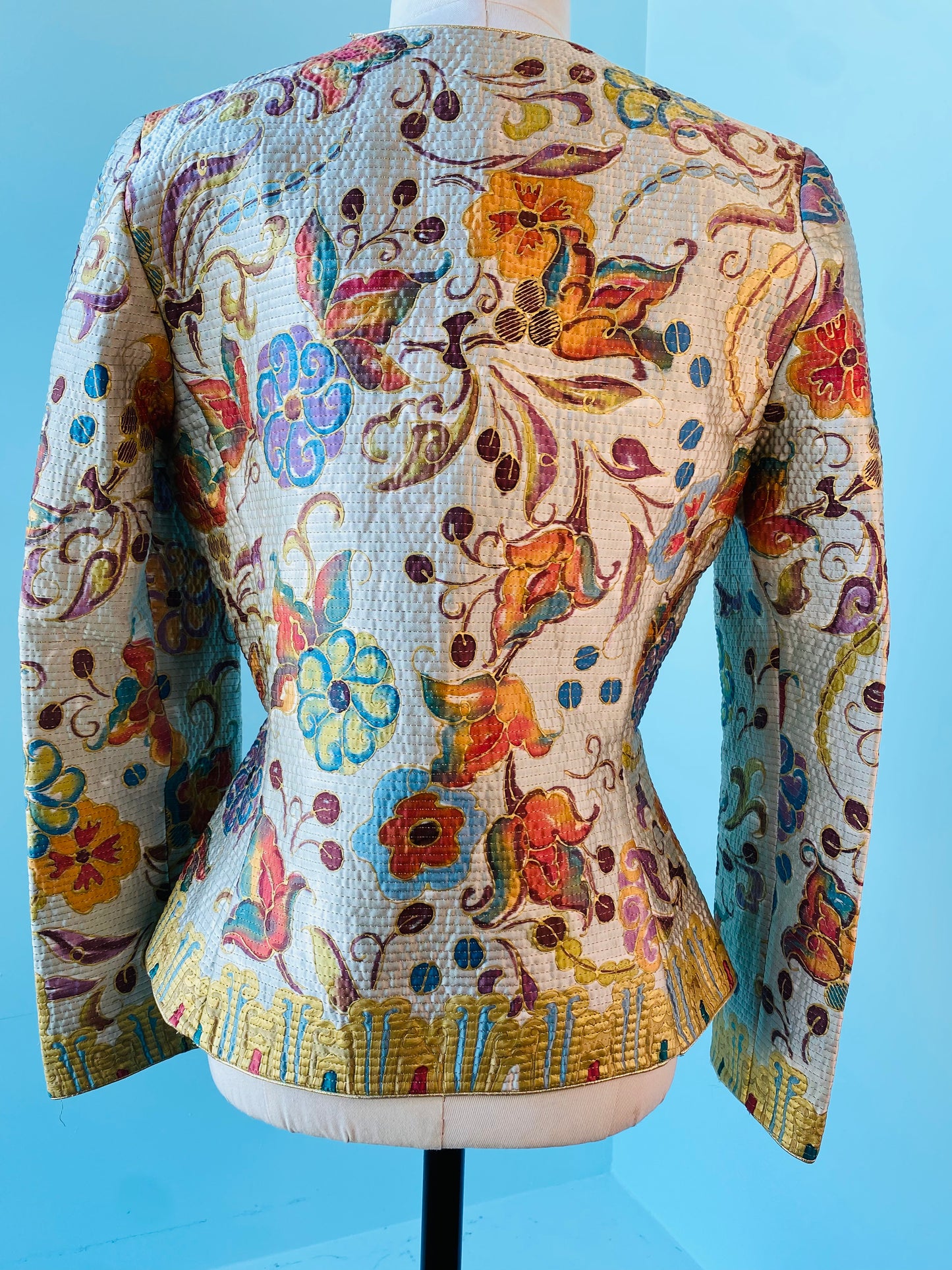 80s Mary McFadden Silk Hand Painted Quilted Jacket