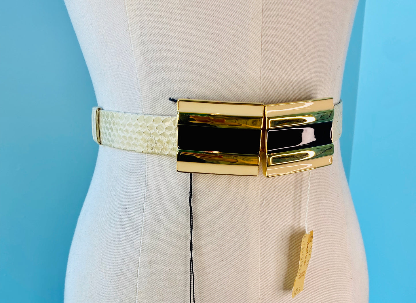 Disco Era Alexis Kirk Enameled Buckle Ivory Reptile Belt