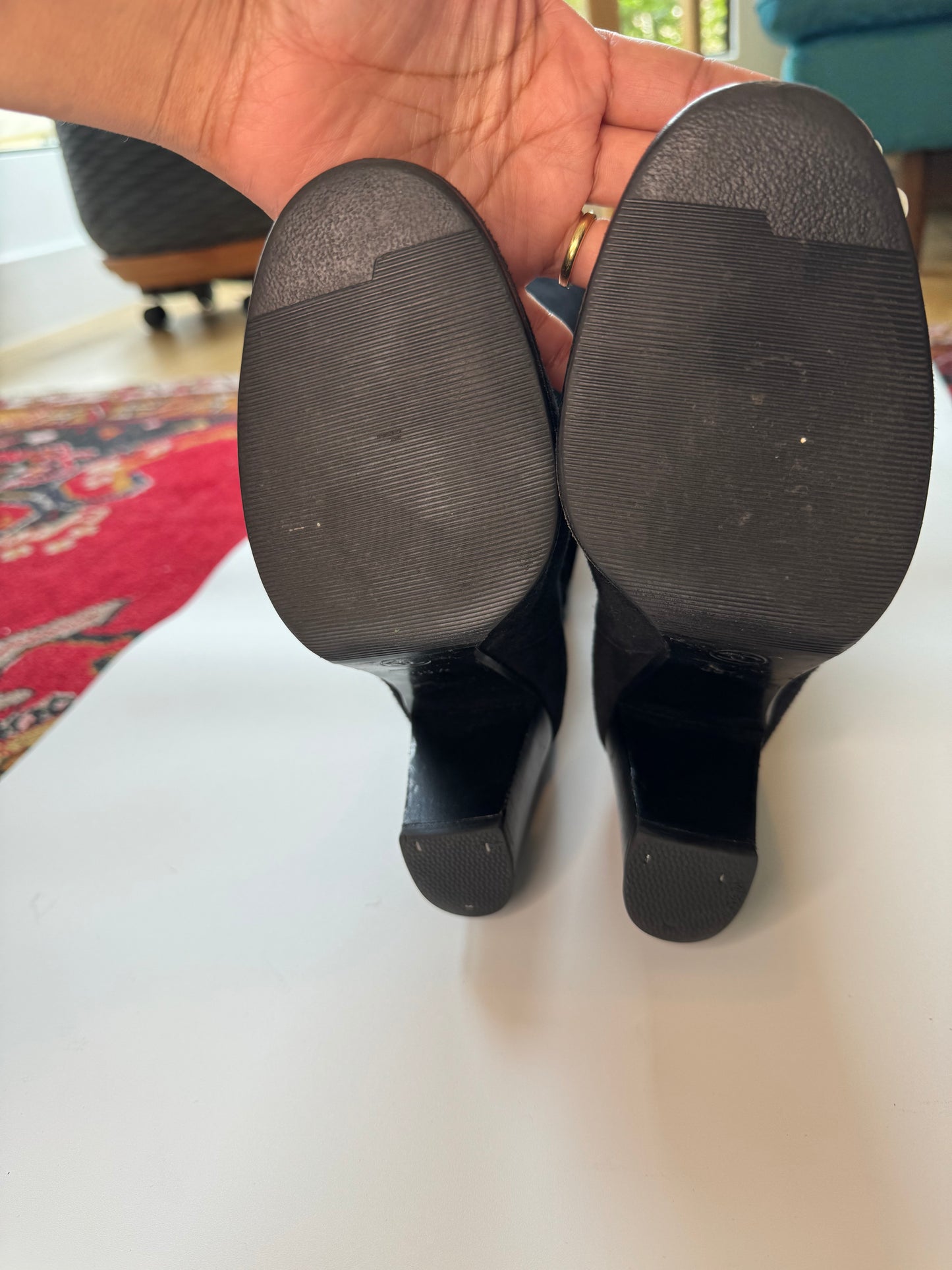 CHANEL Knee High Black Suede and Leather Logo Boots