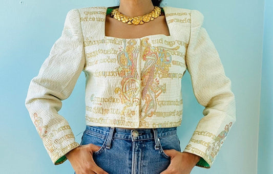 80s Mary McFadden Couture Hand Painted Quilted Cropped Top