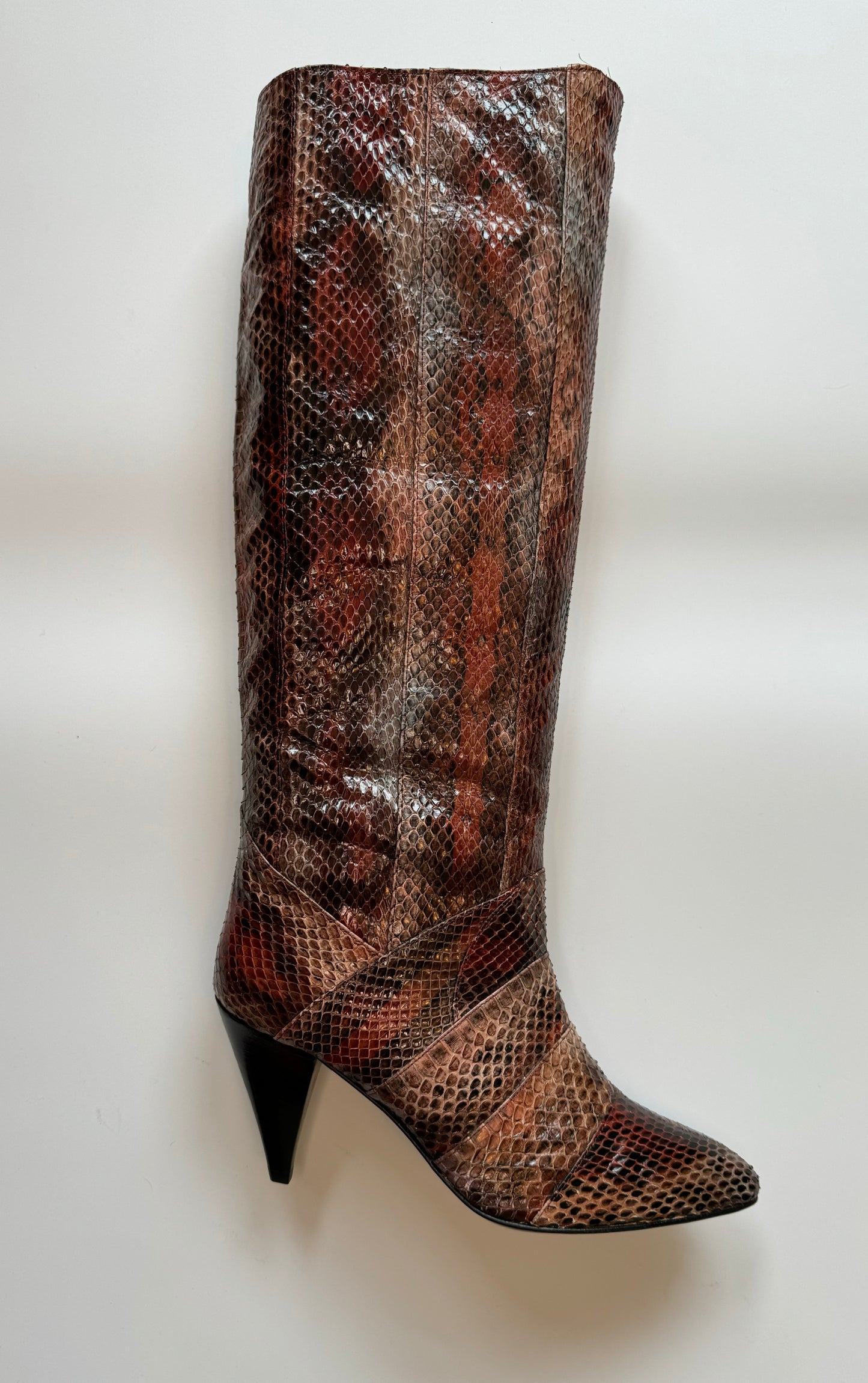 80s Disco Snake Skin Patchwork High Heel Tall Boots