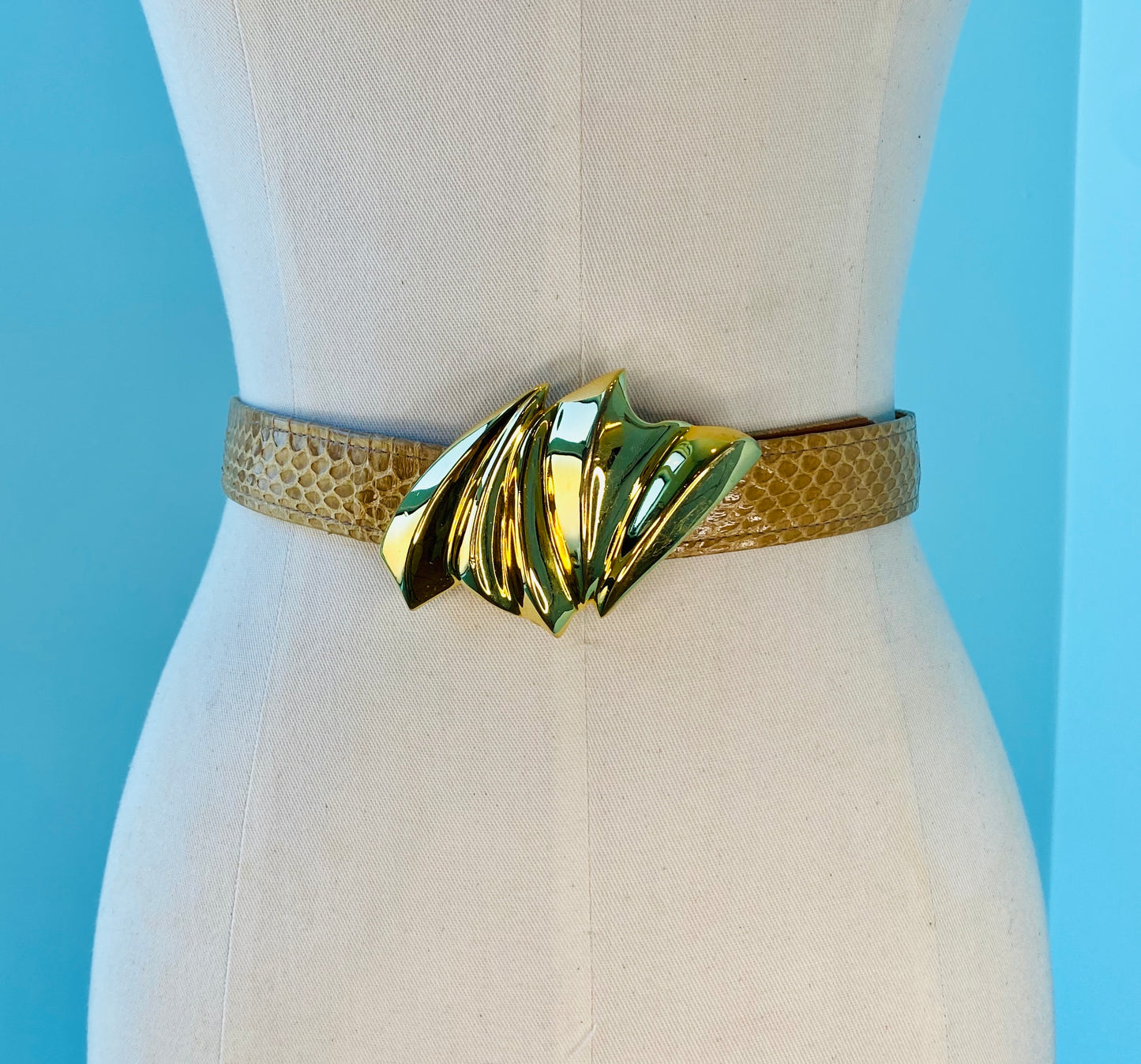 80s Disco Alexis Kirk 24k Gold Plated Buckle Reptile Belt