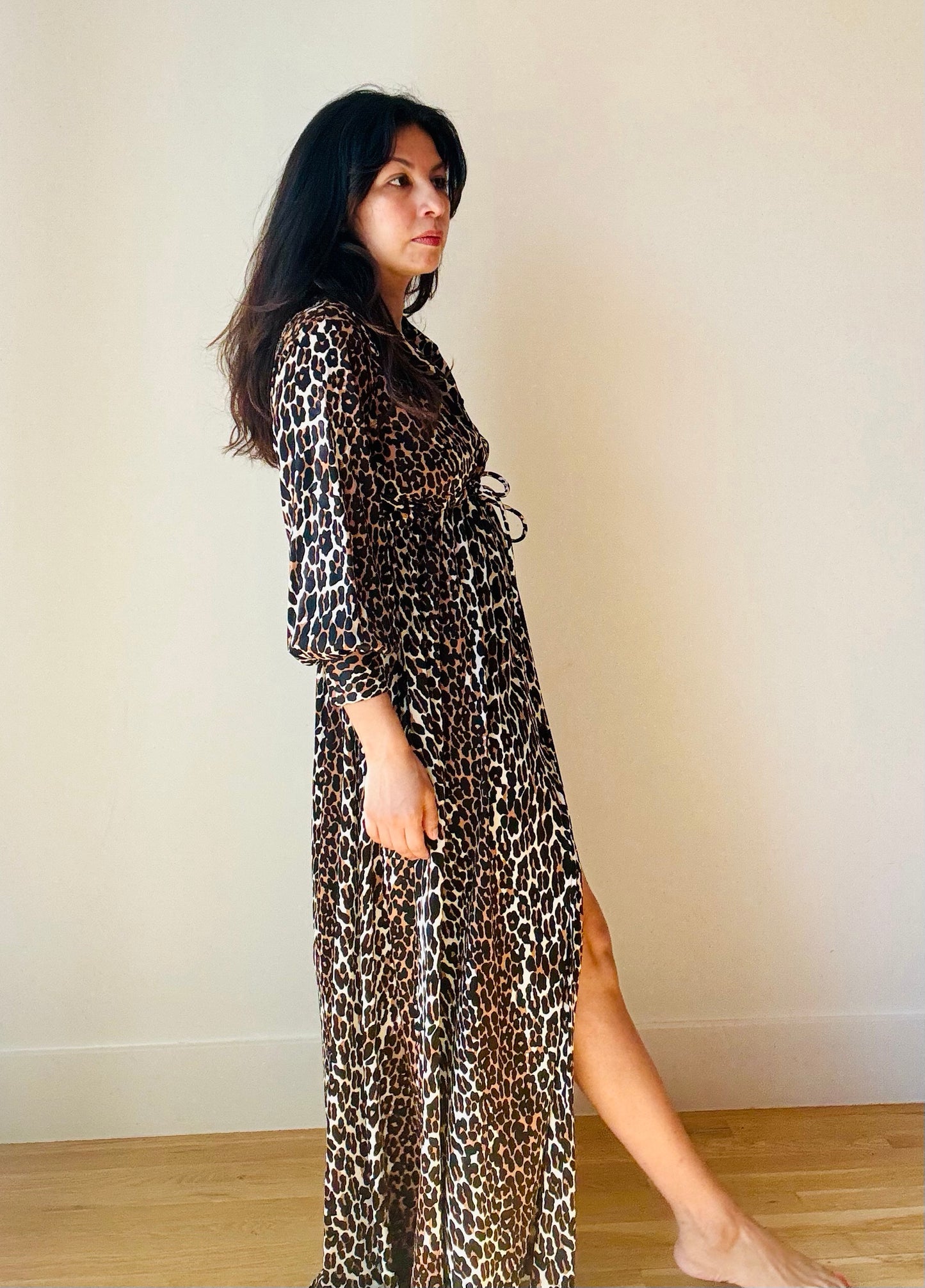 60s Lord and Taylor Cheetah Print Full Sweep Hostess Shirt Dress