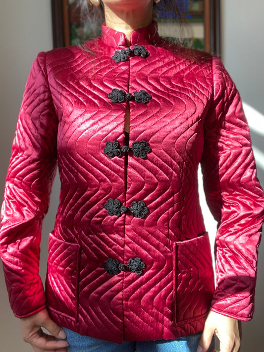 Vintage Quilted Satin Burgundy Jacket