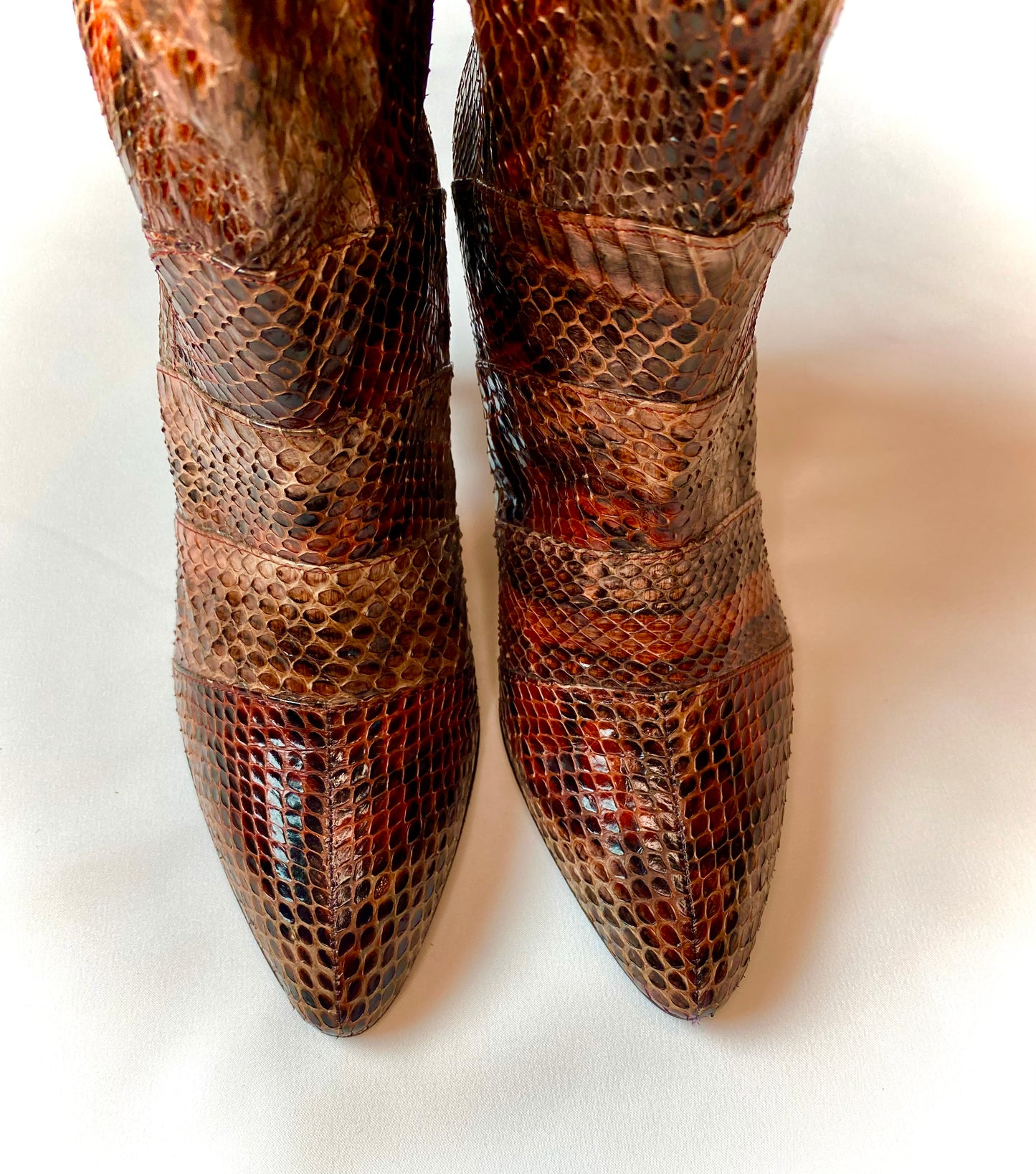 80s Disco Snake Skin Patchwork High Heel Tall Boots