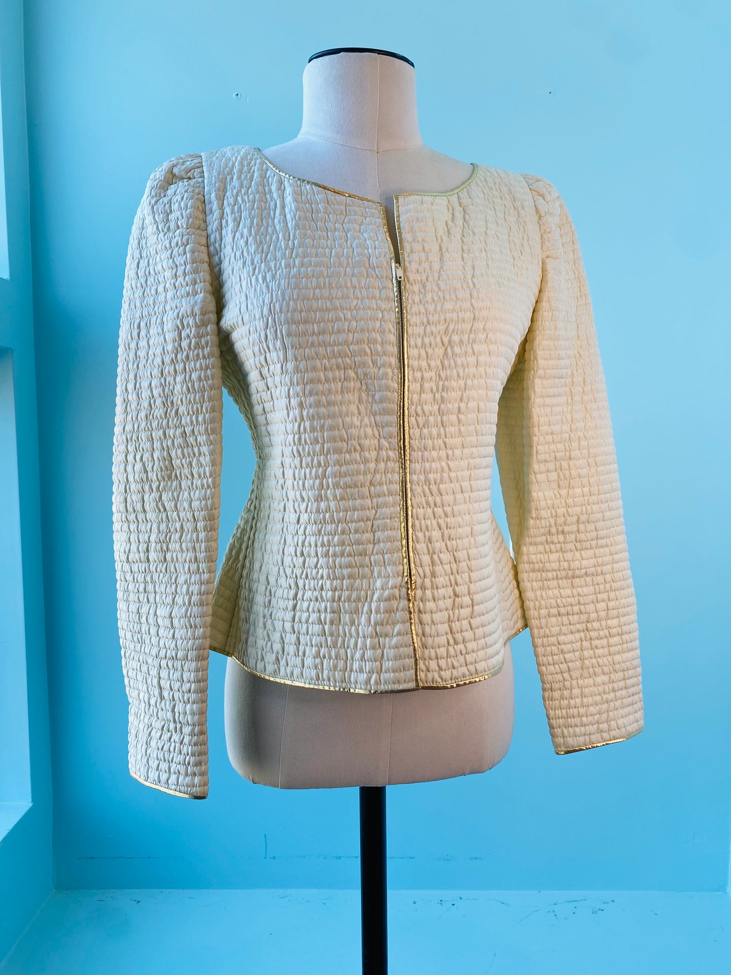 70's Mary McFadden Couture Ivory Quilted Jacket Top