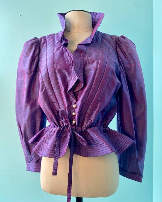 70s Jean and Martin Pallant Silk Avant Garde Silk Iridescent Purple Peplum Jacket