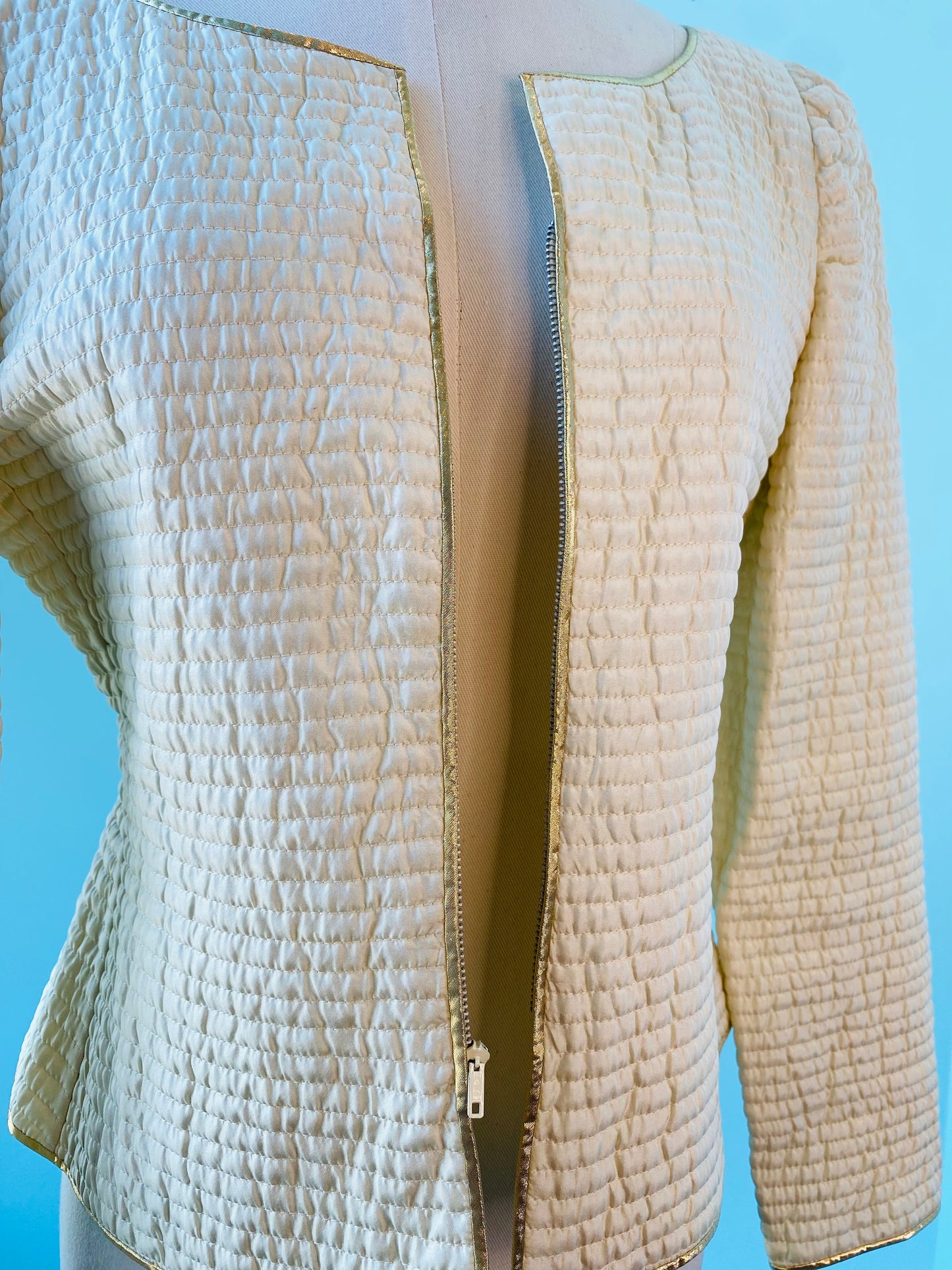 70's Mary McFadden Couture Ivory Quilted Jacket Top