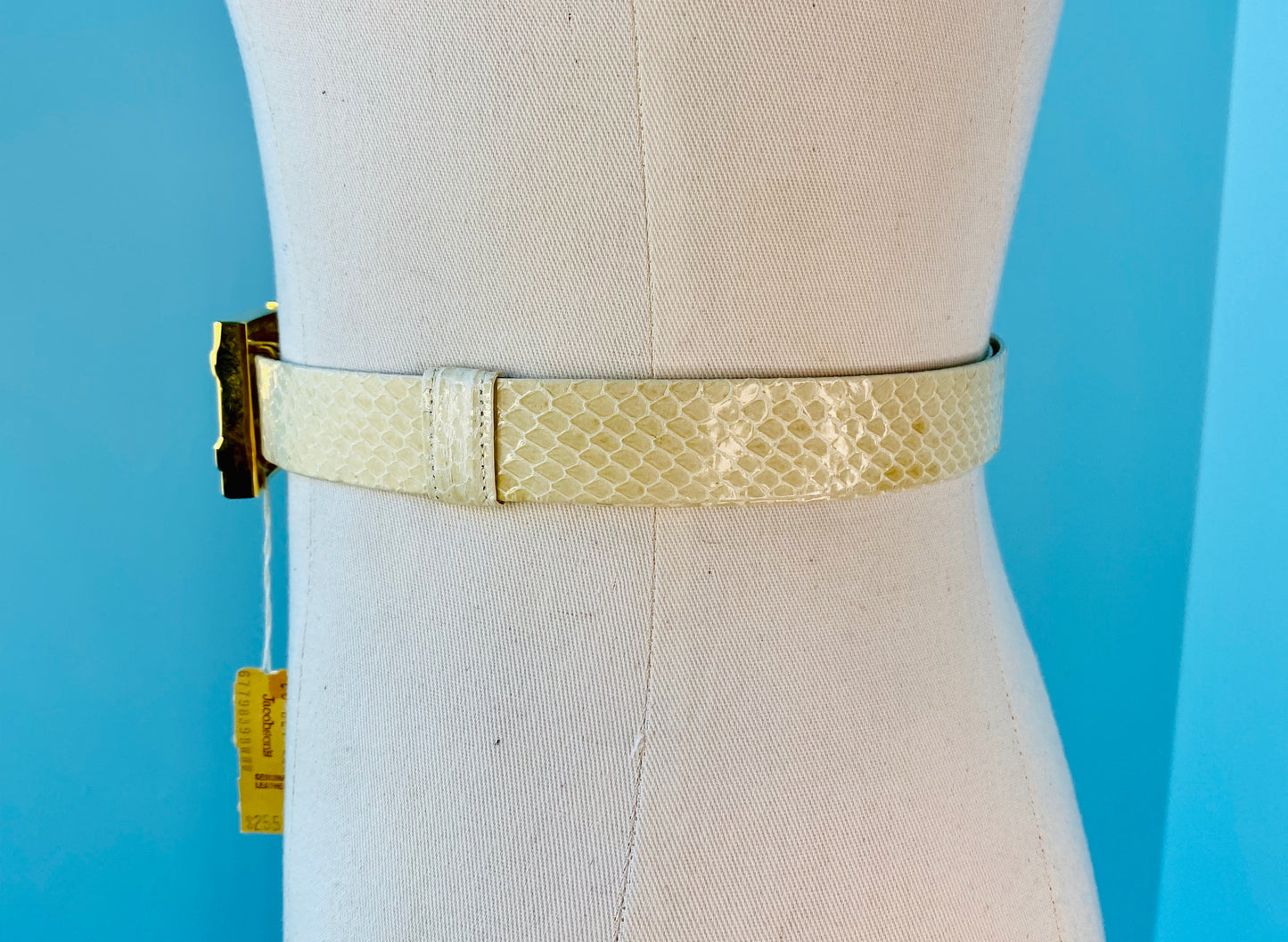 Disco Era Alexis Kirk Enameled Buckle Ivory Reptile Belt