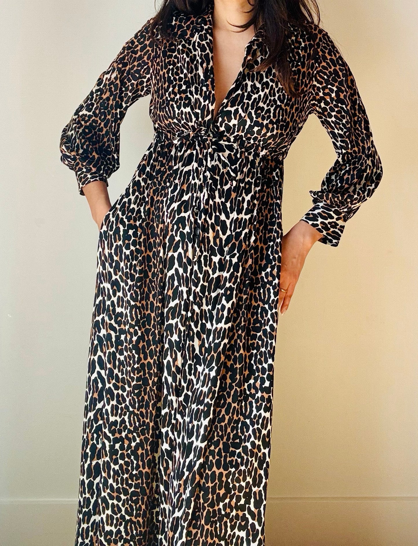 60s Lord and Taylor Cheetah Print Full Sweep Hostess Shirt Dress