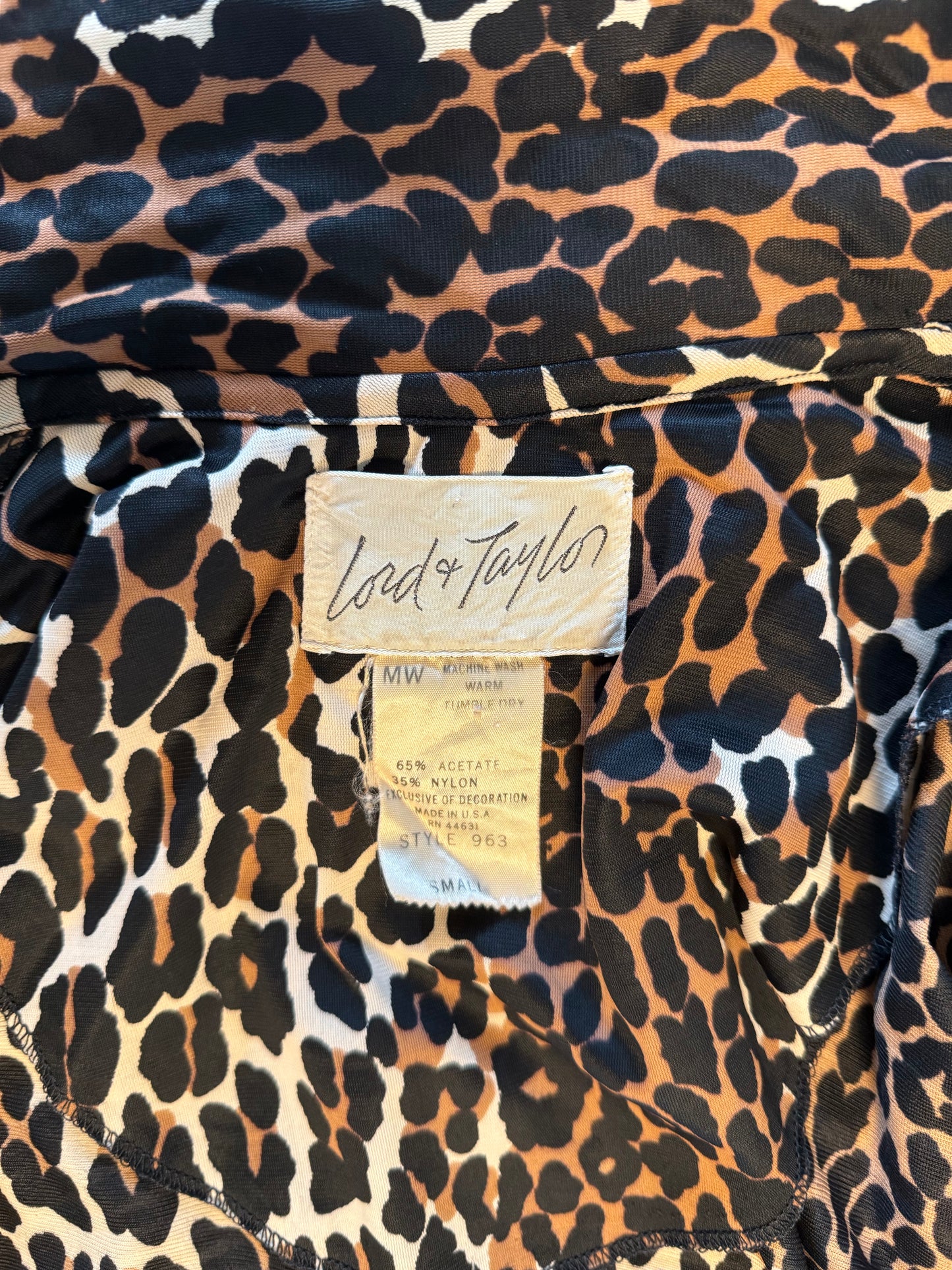 60s Lord and Taylor Cheetah Print Full Sweep Hostess Shirt Dress