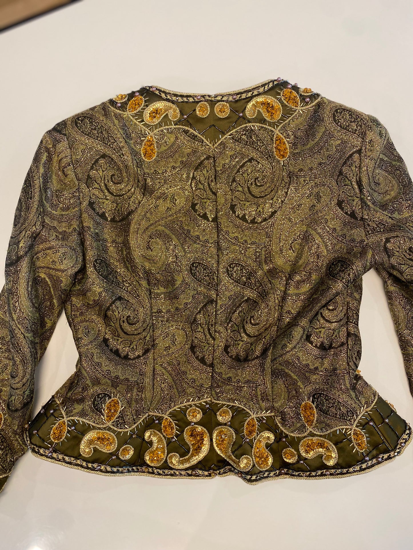 Regal Vintage Victoria Royal Brocade Heavily Beaded Avantgarde Sculptural Jacket Top