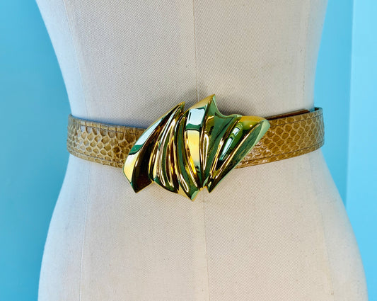 80s Disco Alexis Kirk 24k Gold Plated Buckle Reptile Belt