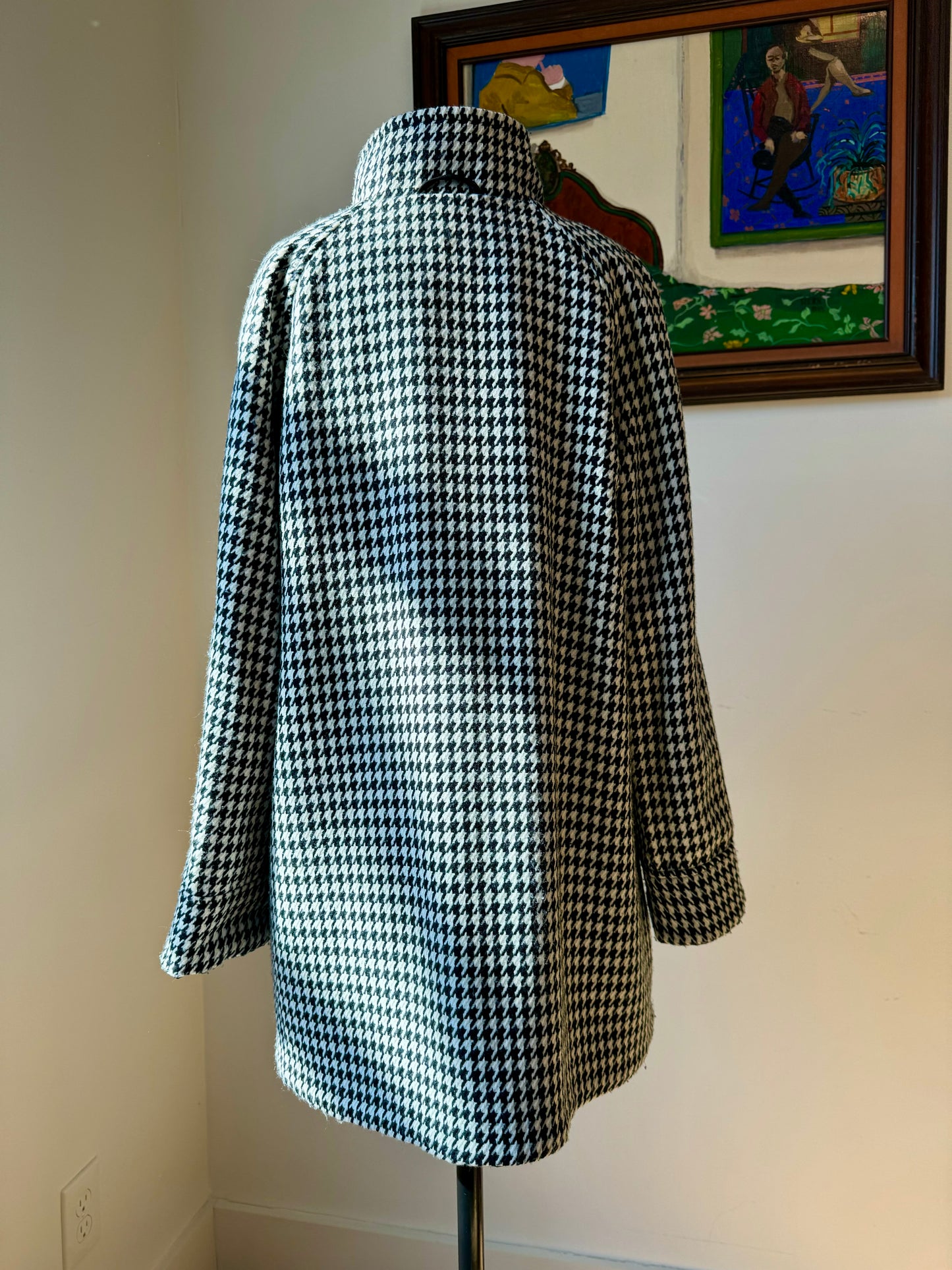 90s does 60s Black and White Houndstooth Reversible Swing Raincoat