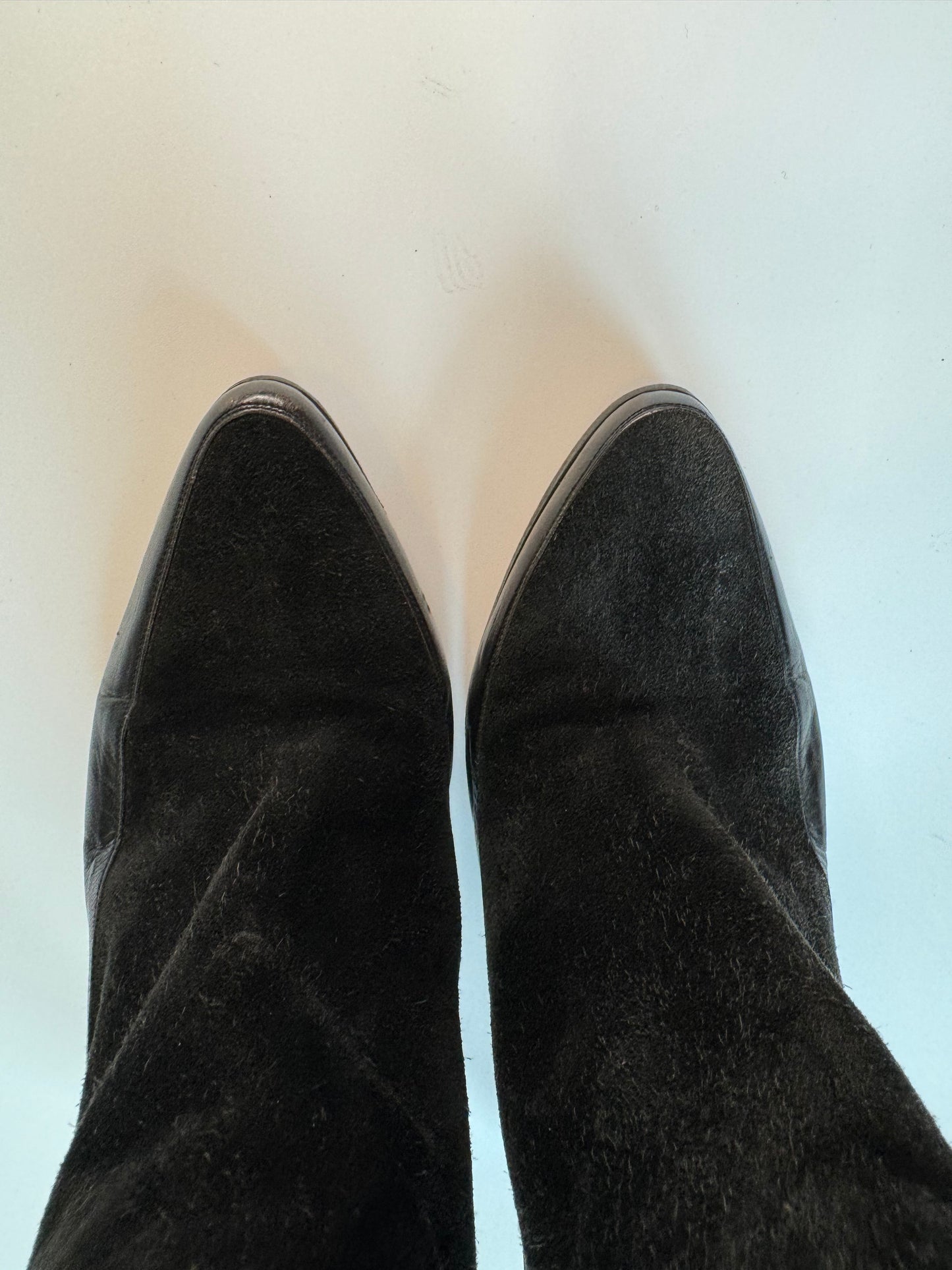 Vintage Tall Black Suede and Leather Andrea Pfister High Heel Boots