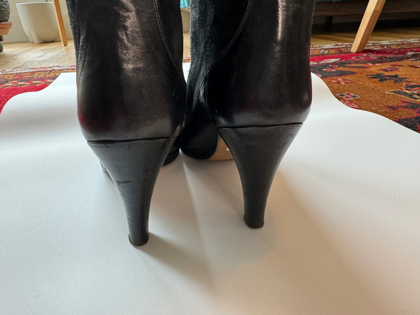 Vintage Tall Black Suede and Leather Andrea Pfister High Heel Boots