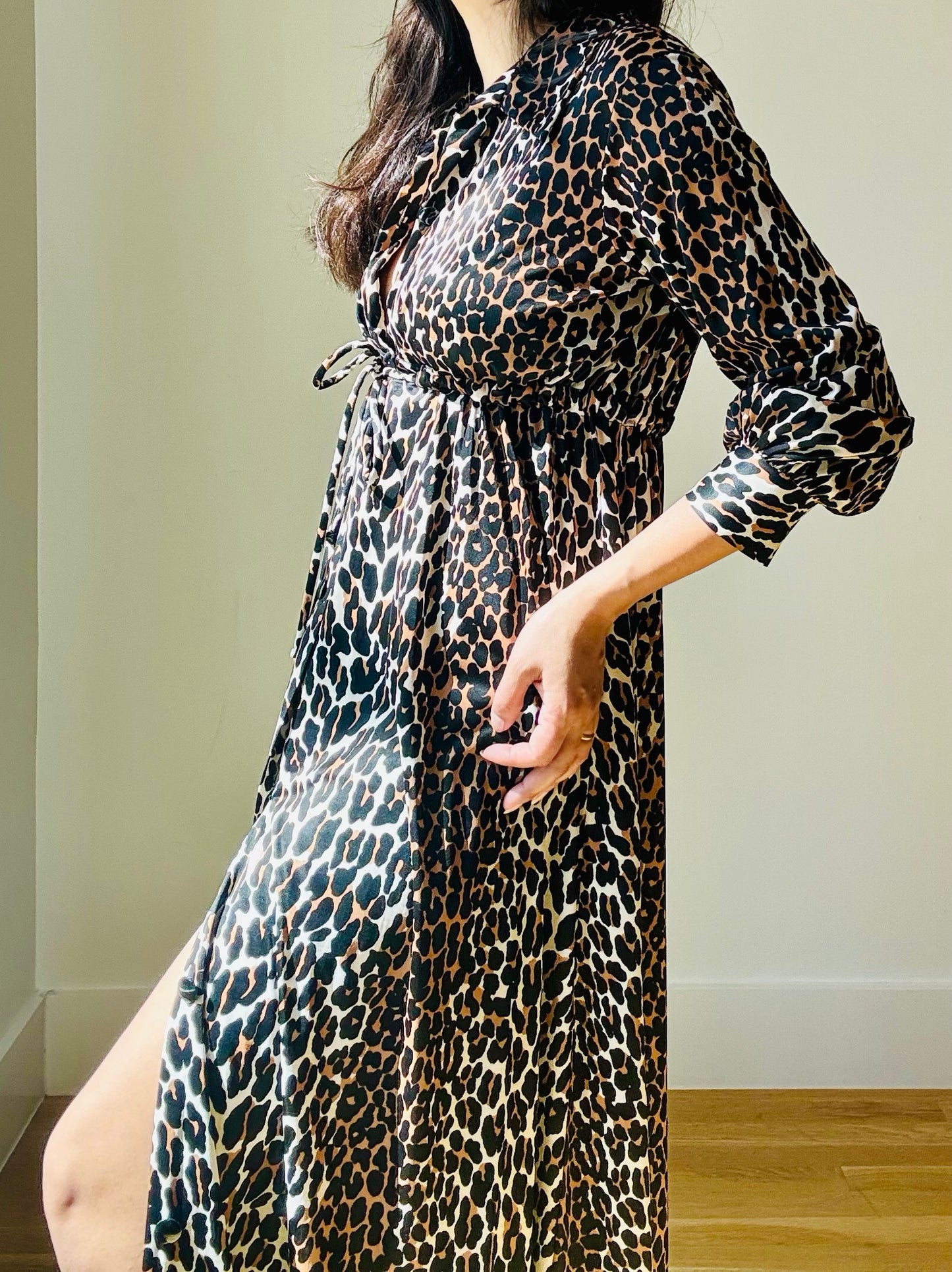 60s Lord and Taylor Cheetah Print Full Sweep Hostess Shirt Dress