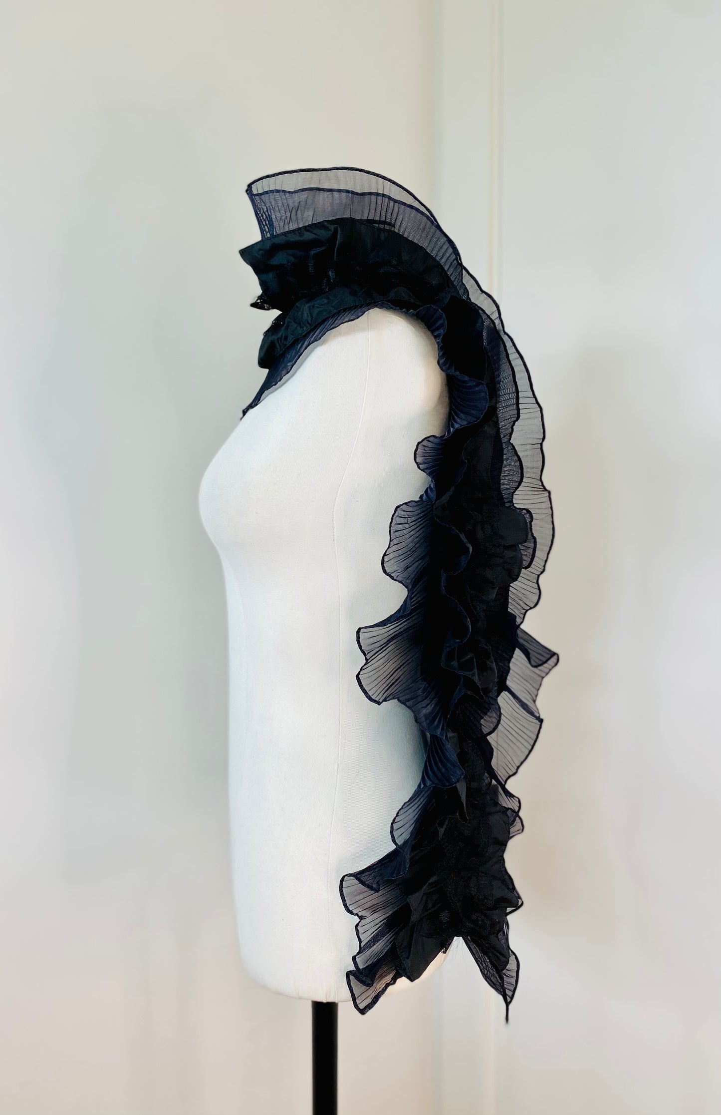 Y2K Black Avantgarde Organza Pleated Sculptural Shawl Scarf