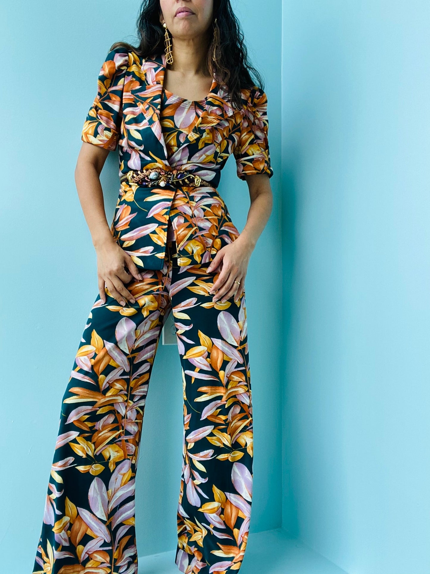 70s Union Made Bell Bottoms Big Collar 3 Piece Printed Ensemble