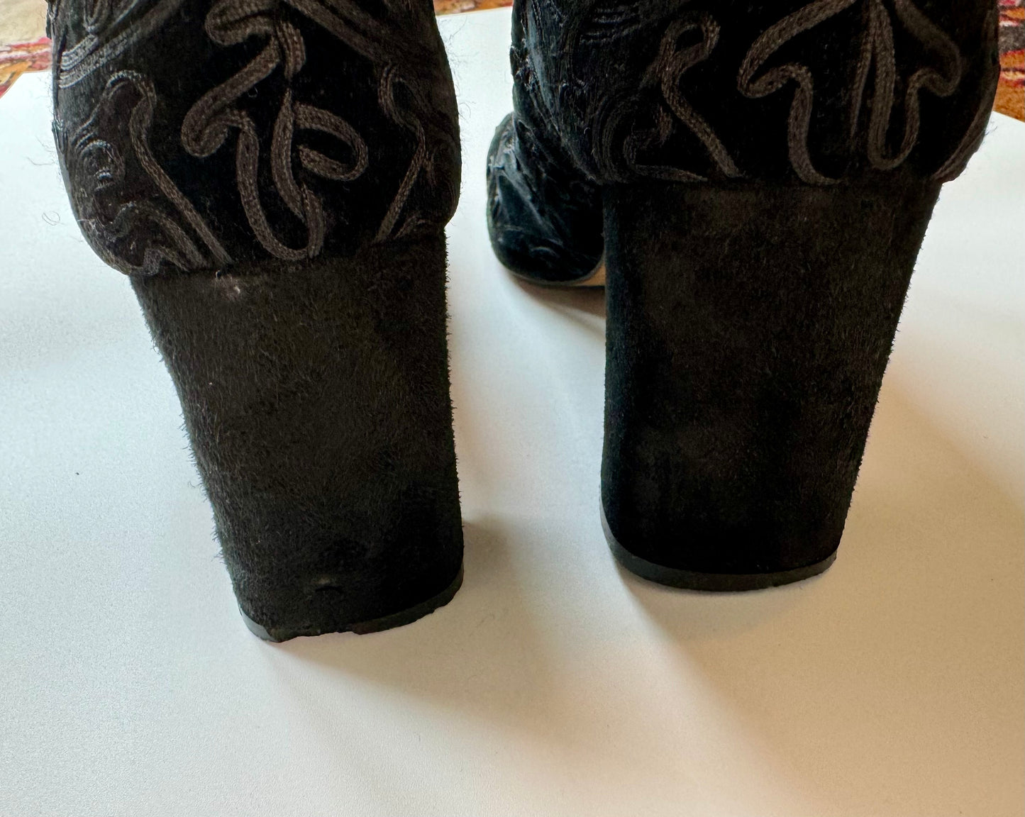 Vintage Pancaldi Tall Velvet and Ribbon Stacked Heel Black Gogo Boots