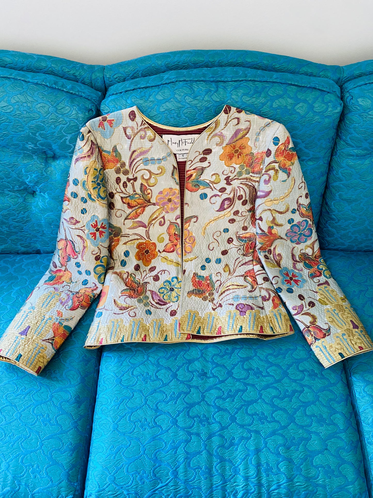 80s Mary McFadden Silk Hand Painted Quilted Jacket