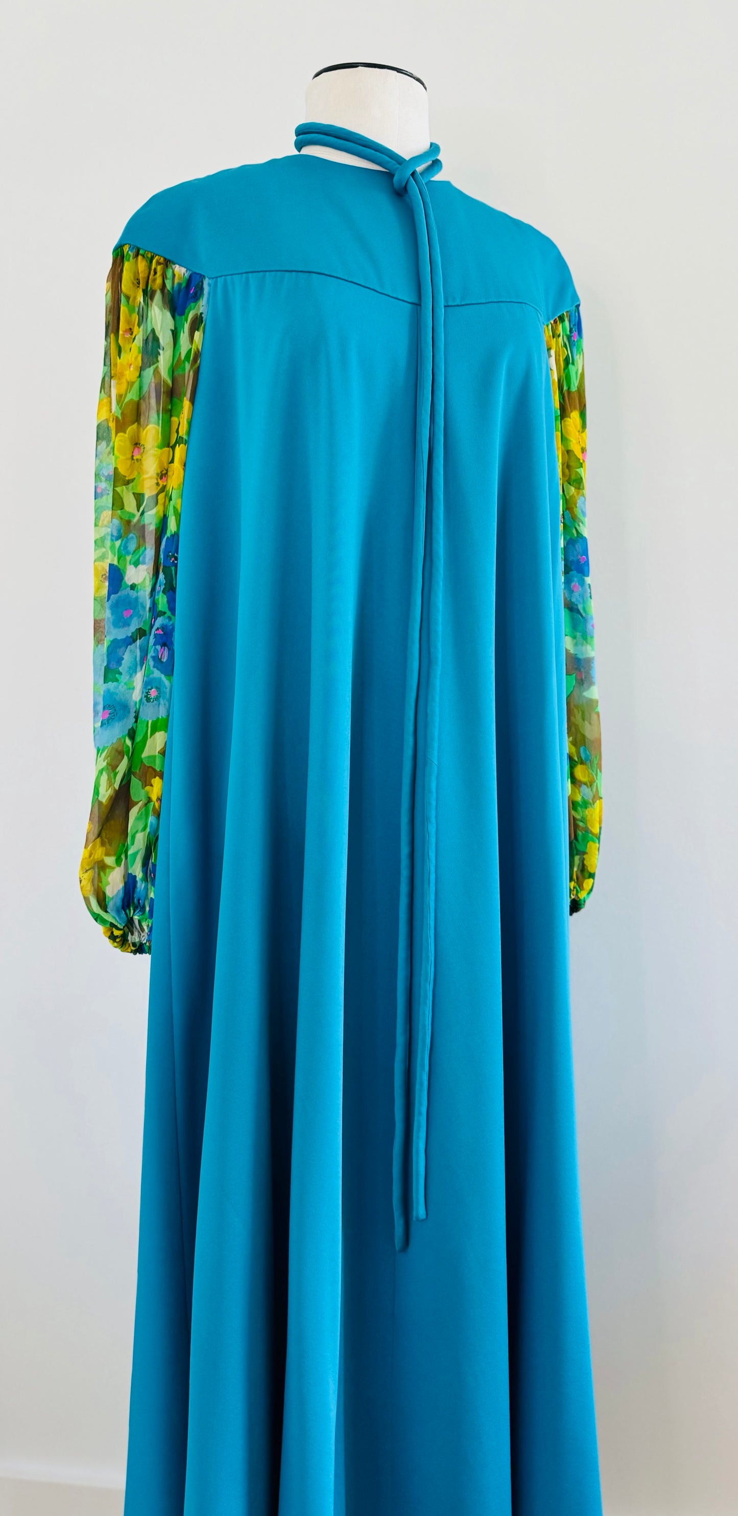 60s OAK Water Color Silk Chiffon Sleeves Blue Gown